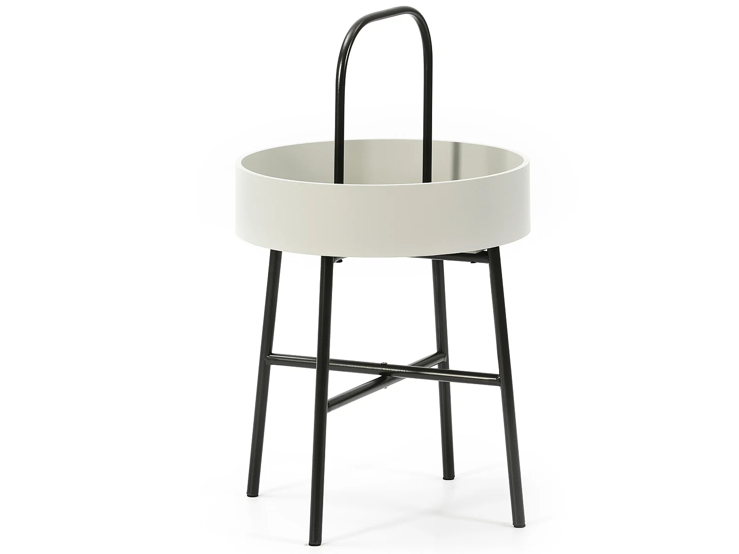 Tavolino da caffè Rotondo Jaipur con Piano d'appoggio in MDF Grigio e Struttura Metallica Color Nero Opaco/Diametro: 40 cm