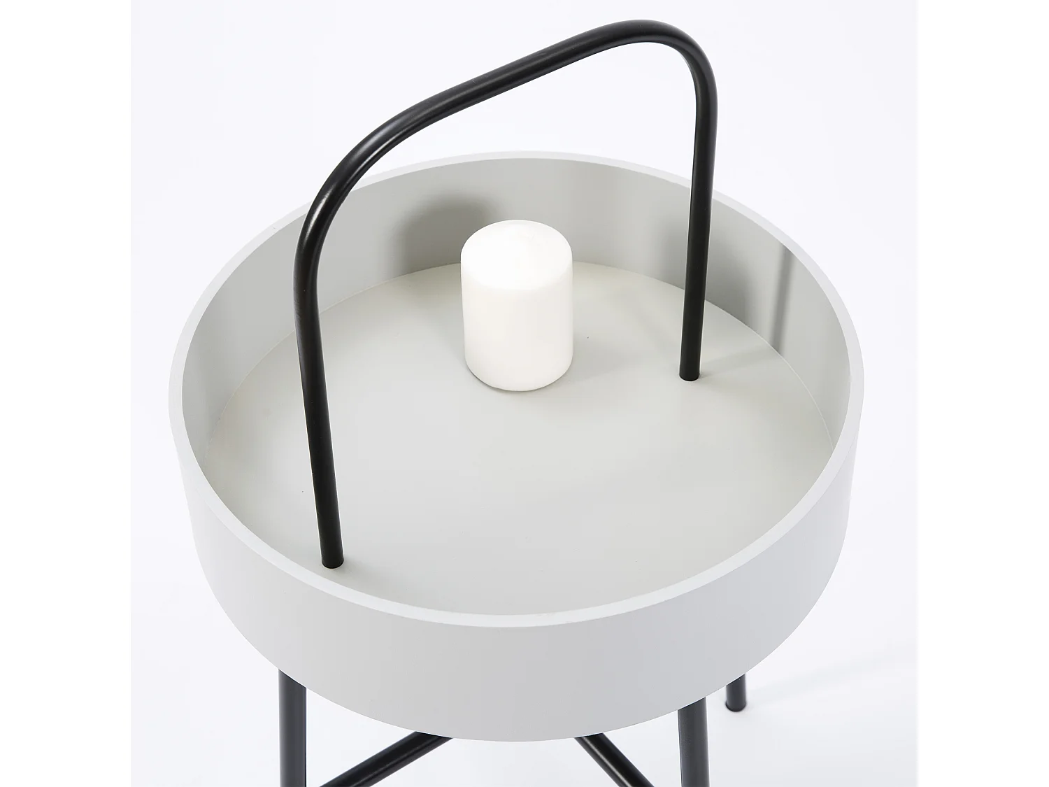 Tavolino da caffè Rotondo Jaipur con Piano d'appoggio in MDF Grigio e Struttura Metallica Color Nero Opaco/Diametro: 40 cm