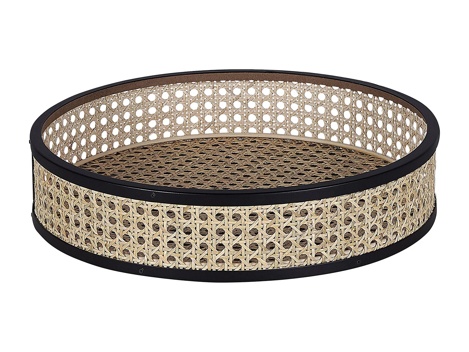 Beistelltisch Rattan beige natürlich Metallgestell schwarz rund 36cm Boho Vienna