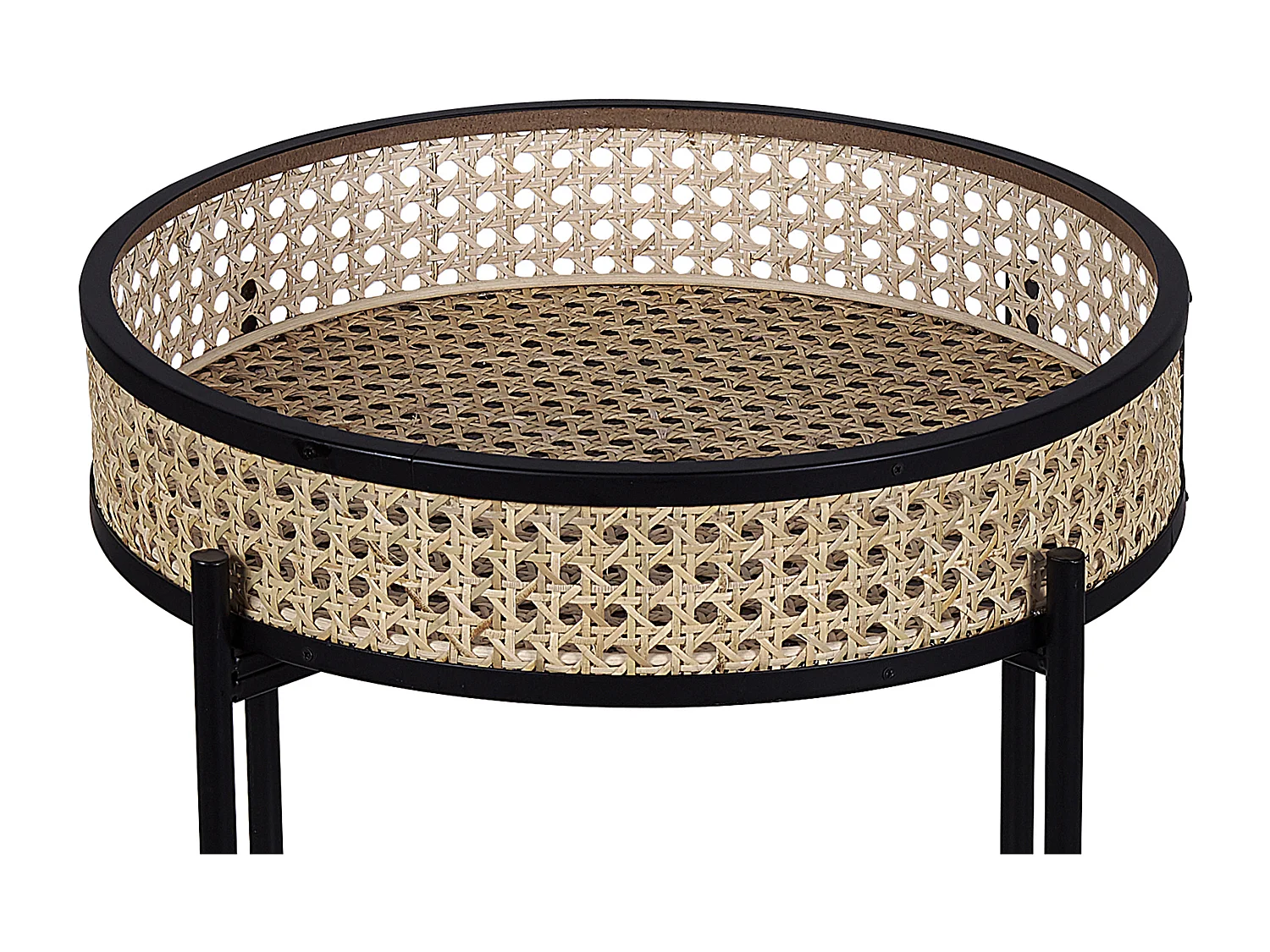 Beistelltisch Rattan beige natürlich Metallgestell schwarz rund 36cm Boho Vienna