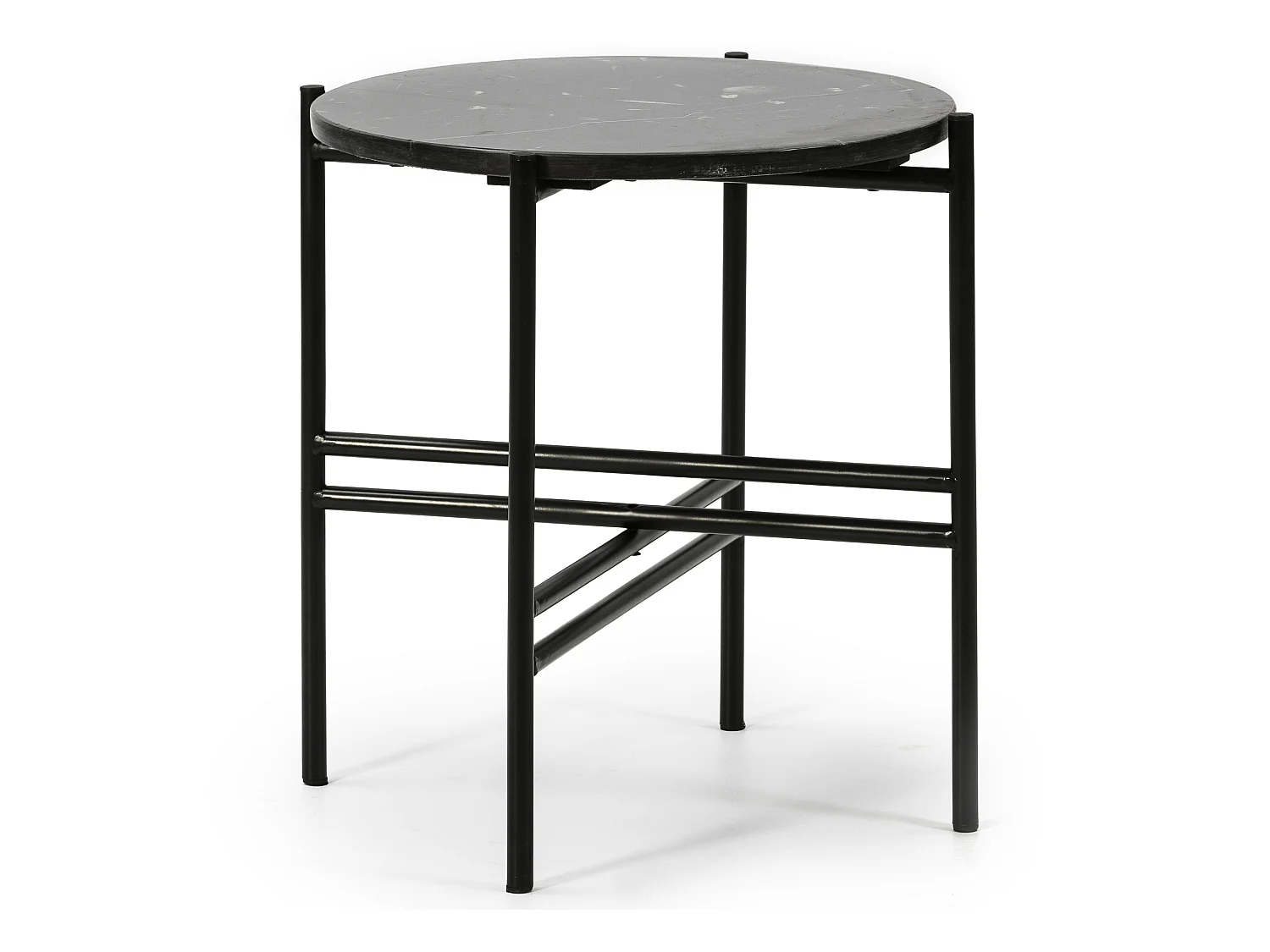 Table auxiliaire Bombay avec Plateau en Marbre Noir et Pieds métalliques en Noir Mat