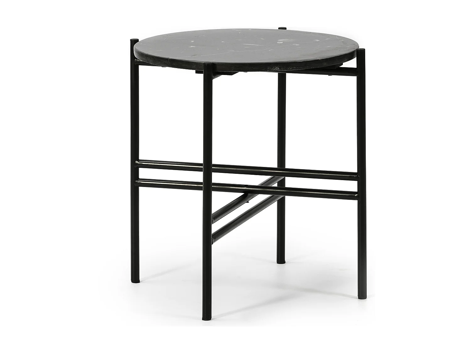 Table auxiliaire Bombay avec Plateau en Marbre Noir et Pieds métalliques en Noir Mat