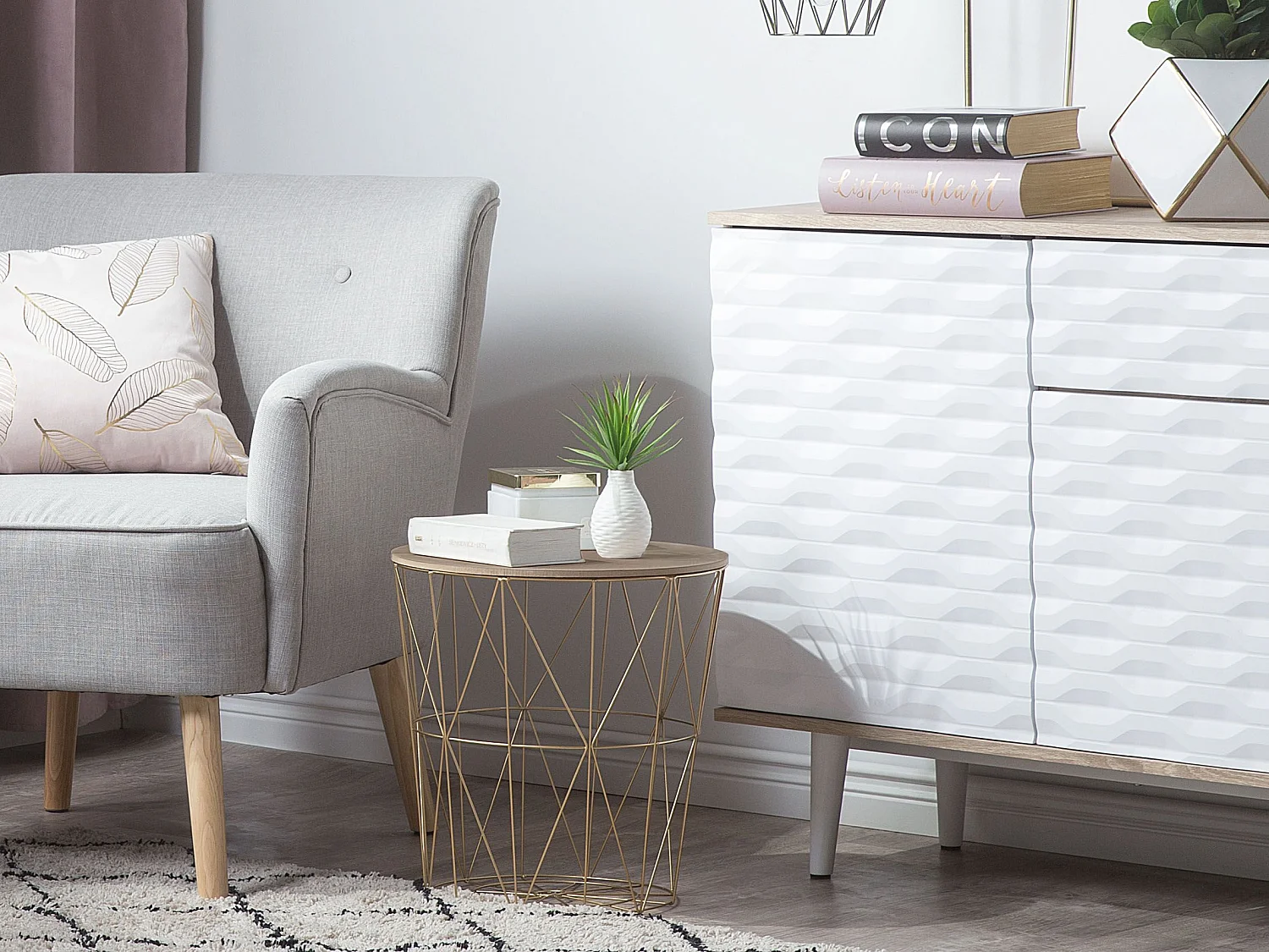 Stolik pomocniczy LANARK Złoty ze schowkiem