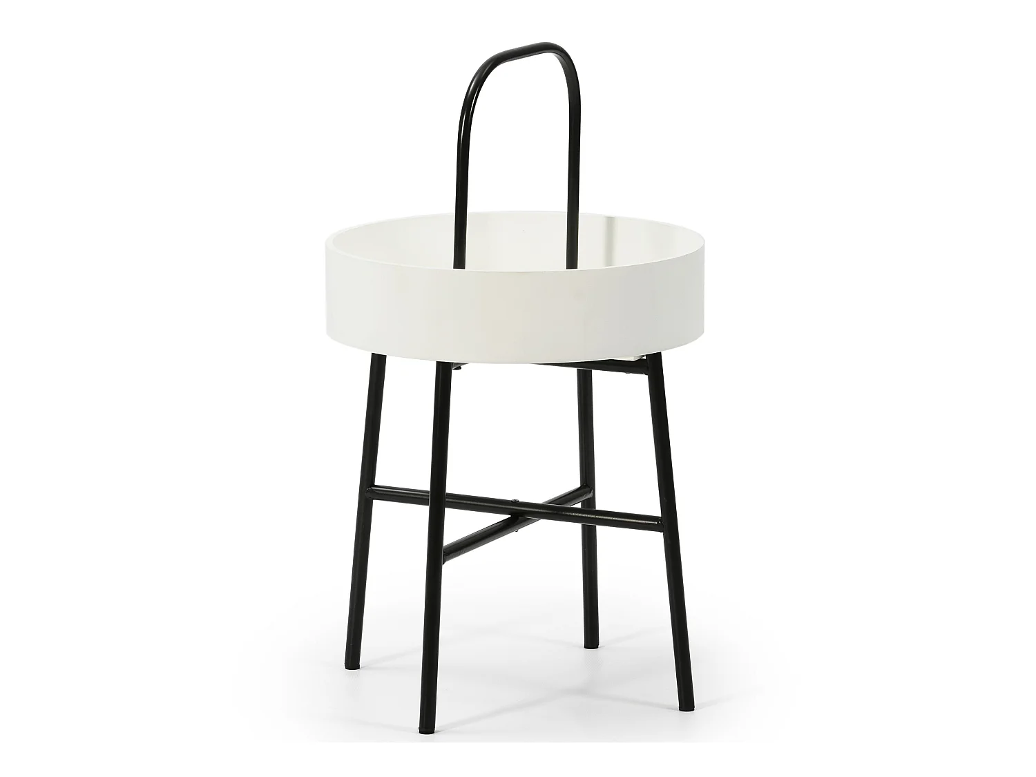 Table auxiliaire Jaipur avec Plateau en MDF Blanc et Structure métallique en Noir Mat