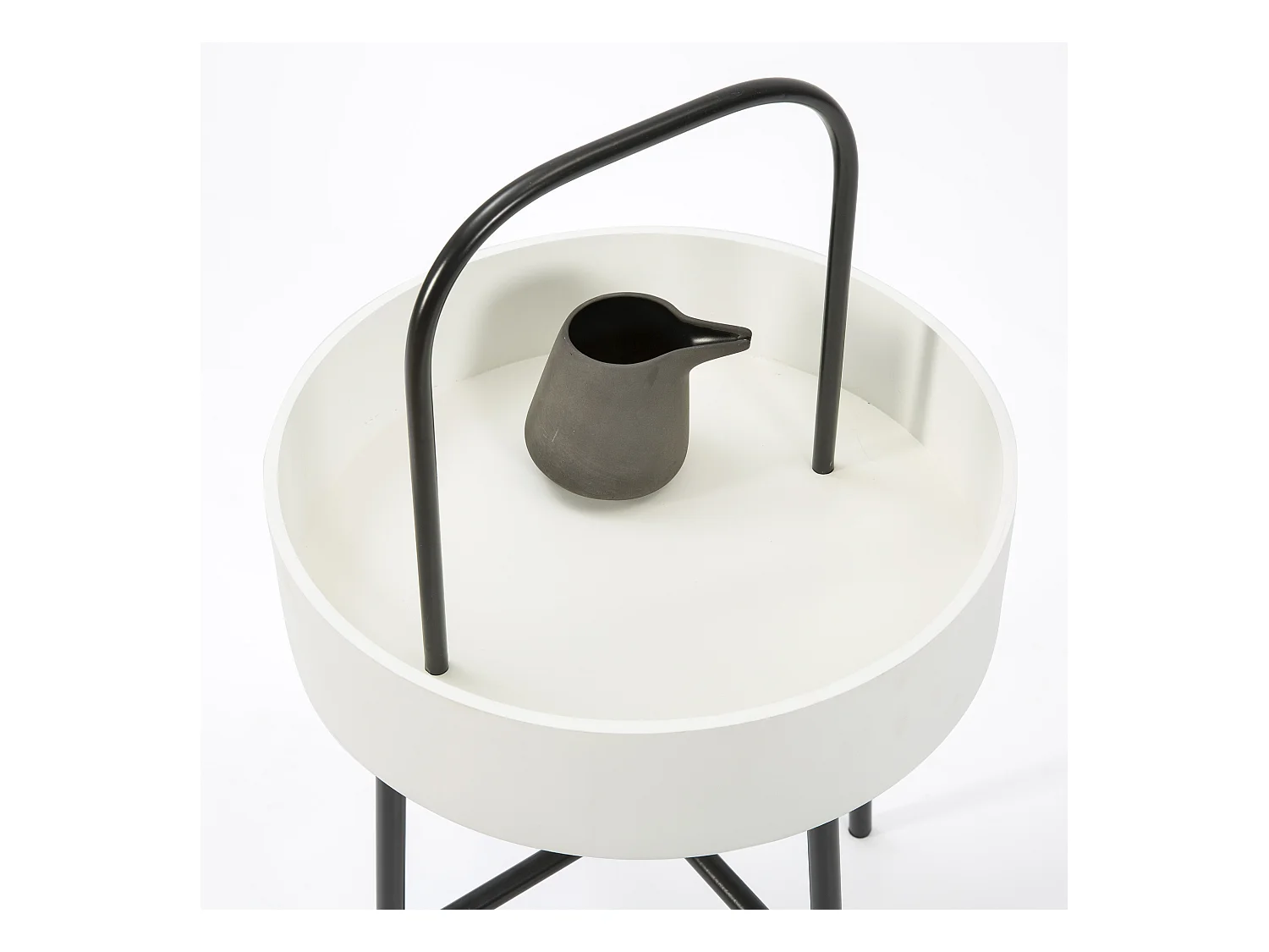 Mesa Auxiliar Redonda Jaipur, Tapa de MDF Blanco, Estructura metálica