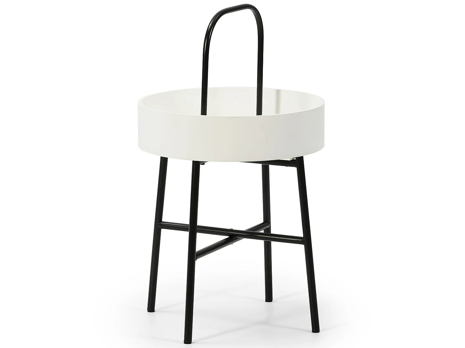 Table auxiliaire Jaipur avec Plateau en MDF Blanc et Structure métallique en Noir Mat