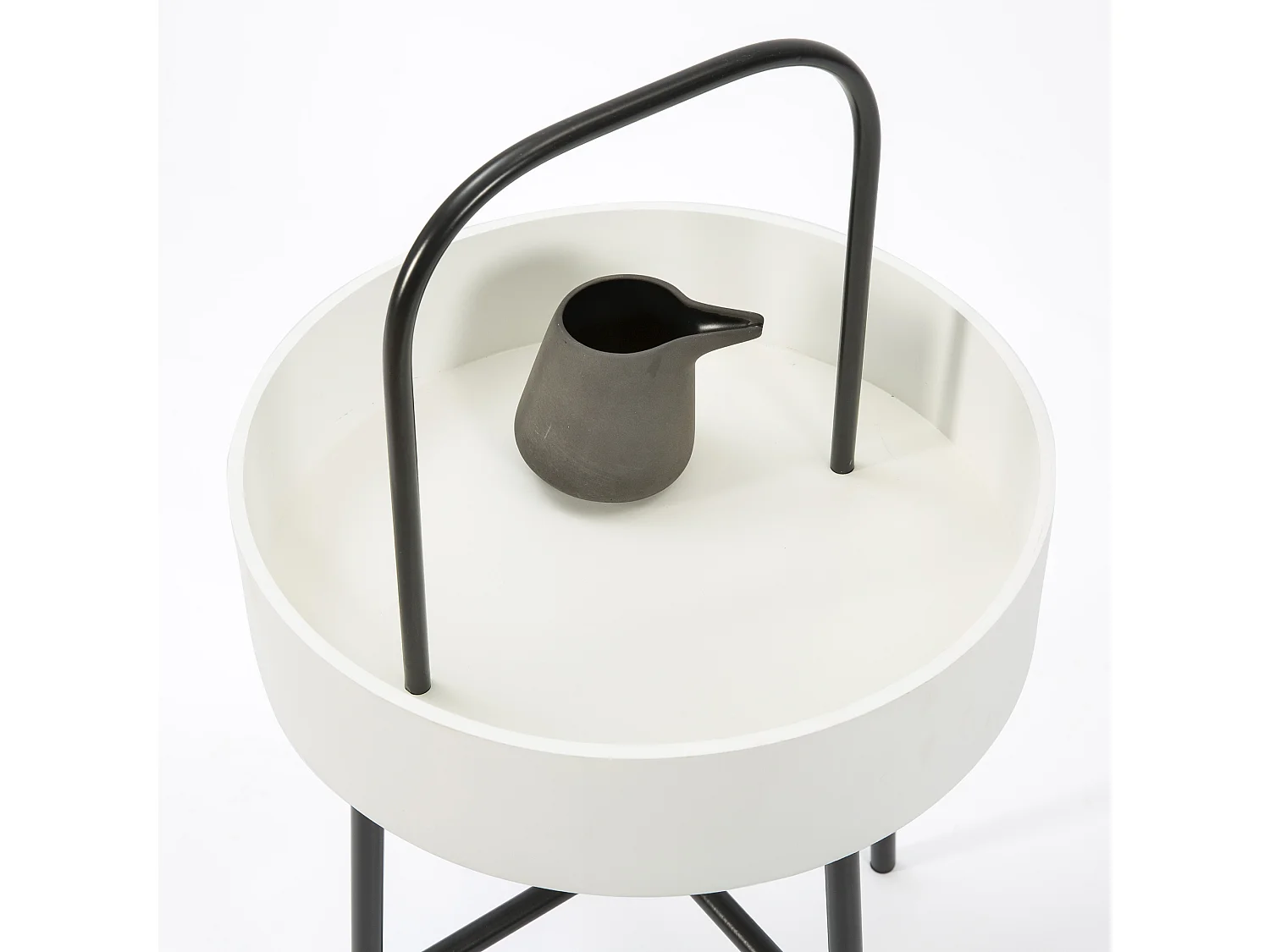 Table auxiliaire Jaipur avec Plateau en MDF Blanc et Structure métallique en Noir Mat