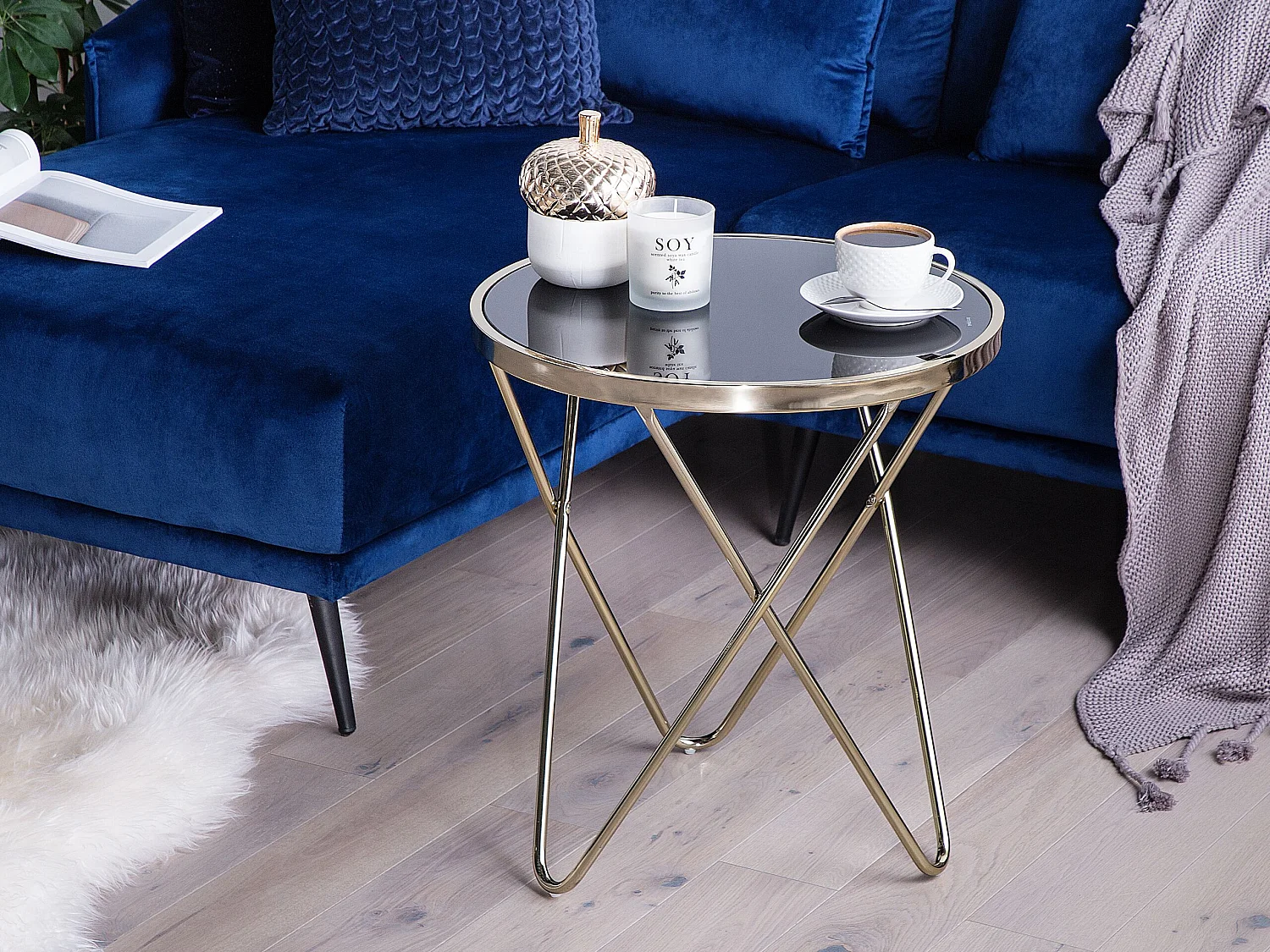 Table d'appoint MERIDIAN Verre de sécurité Doré