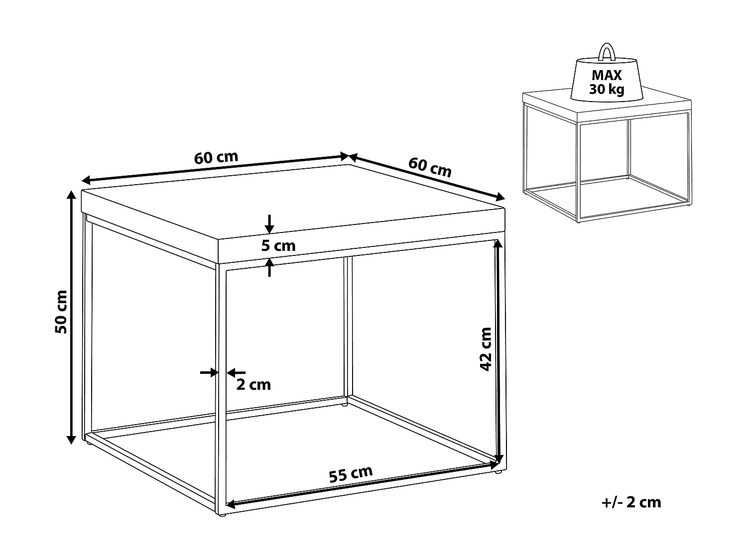 Beistelltisch Beton / schwarz 60 x 60 x 50 cm DELANO