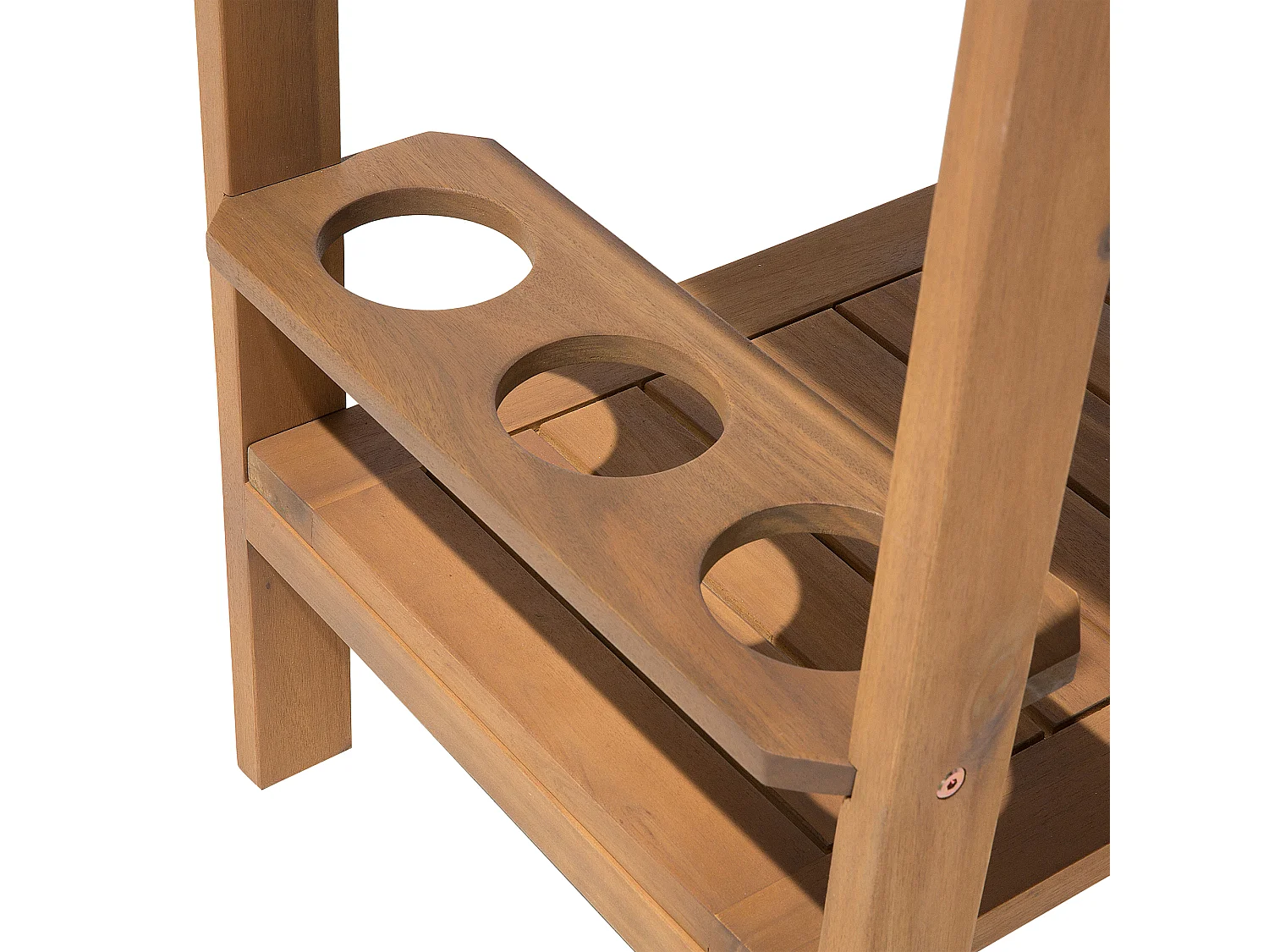 Küchenwagen 2 Etagen Akazienholz hellbraun rollbar mit 3 Getränkehaltern Sassari