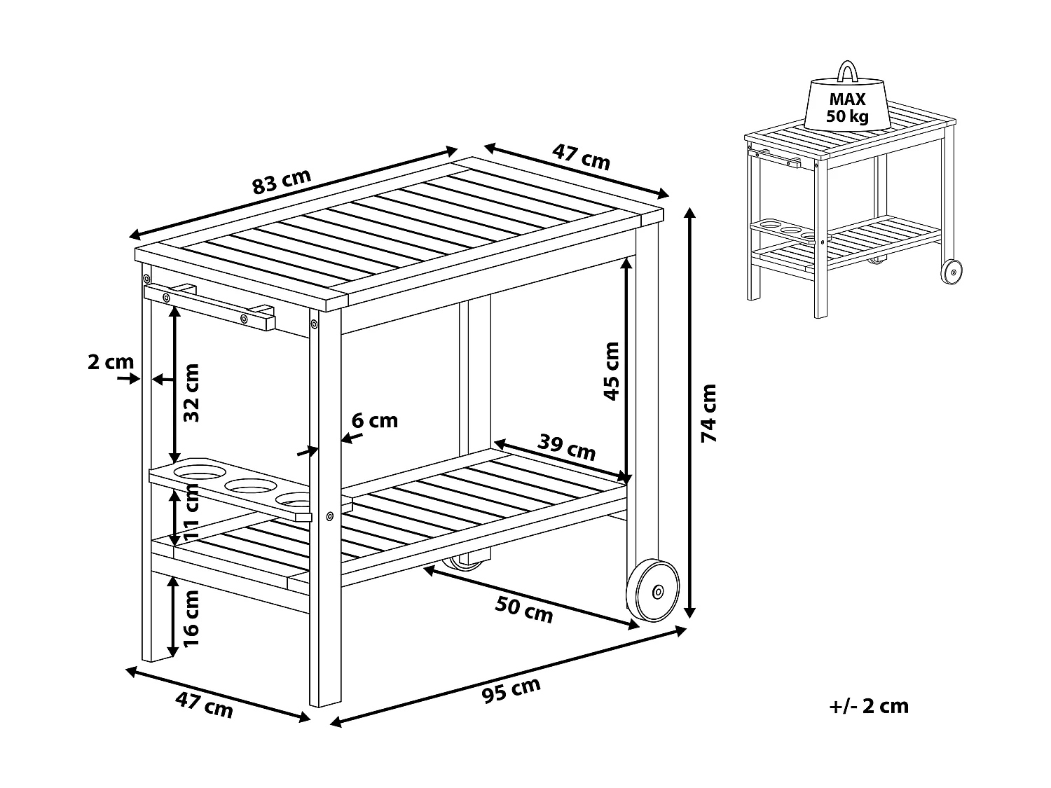 Tuin drankentrolley SASSARI Acaciahout Bruin