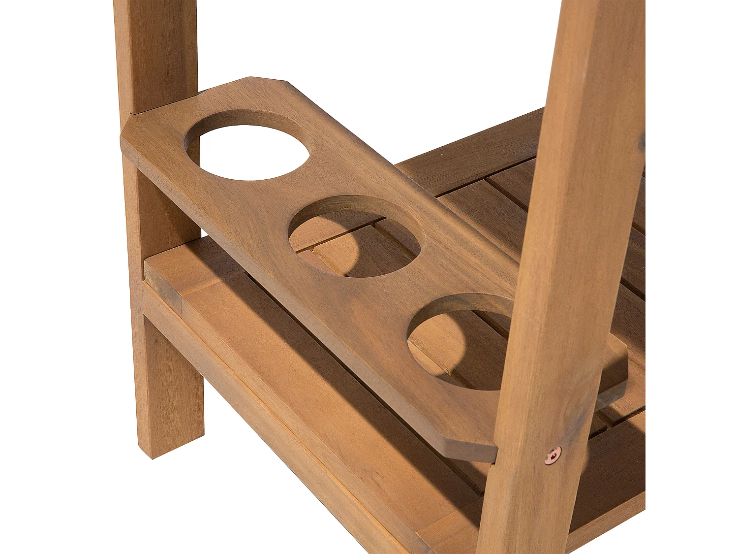 Küchenwagen 2 Etagen Akazienholz hellbraun rollbar mit 3 Getränkehaltern Sassari