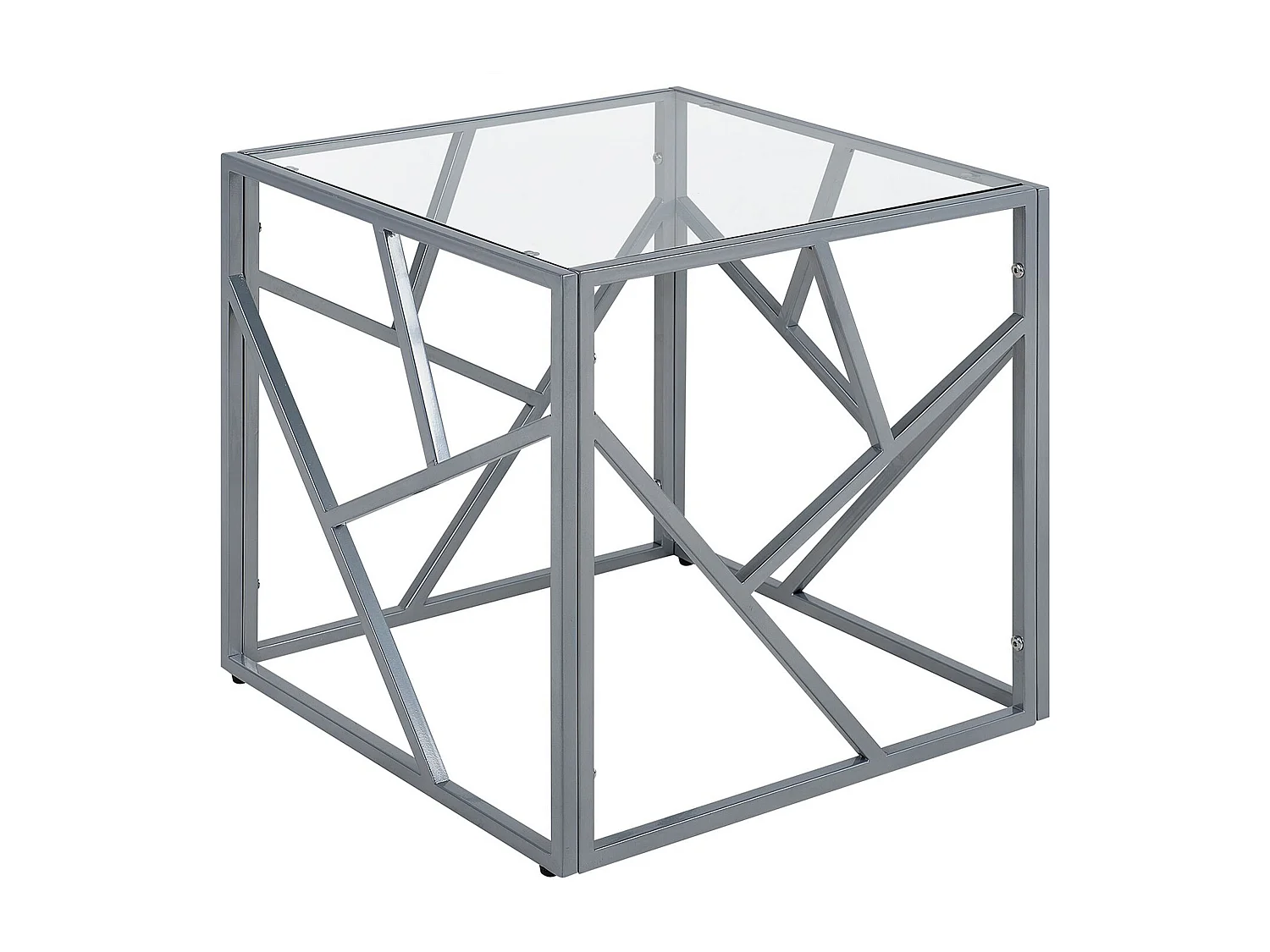 Quadratischer Beistelltisch industrielles Design Glas silber Orland