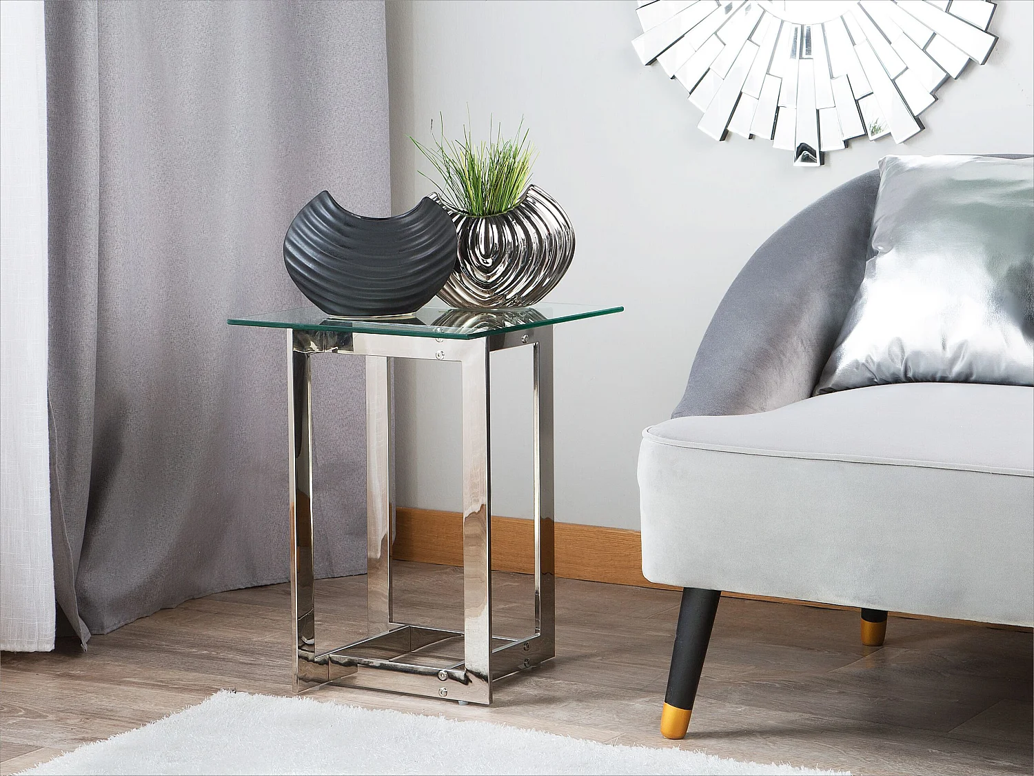 Table d'appoint CRYSTAL Verre de sécurité Argenté