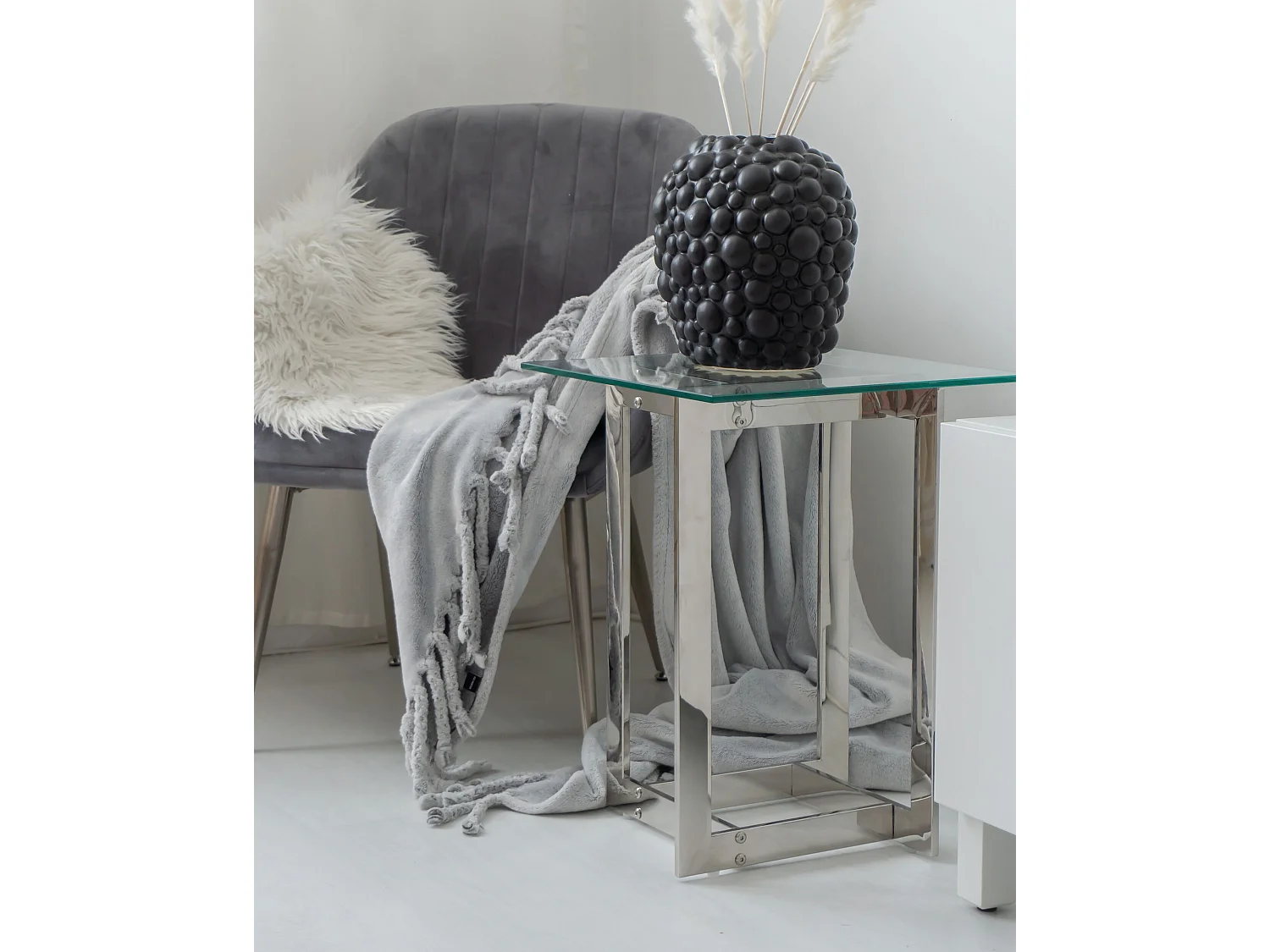 Table d'appoint CRYSTAL Verre de sécurité Argenté