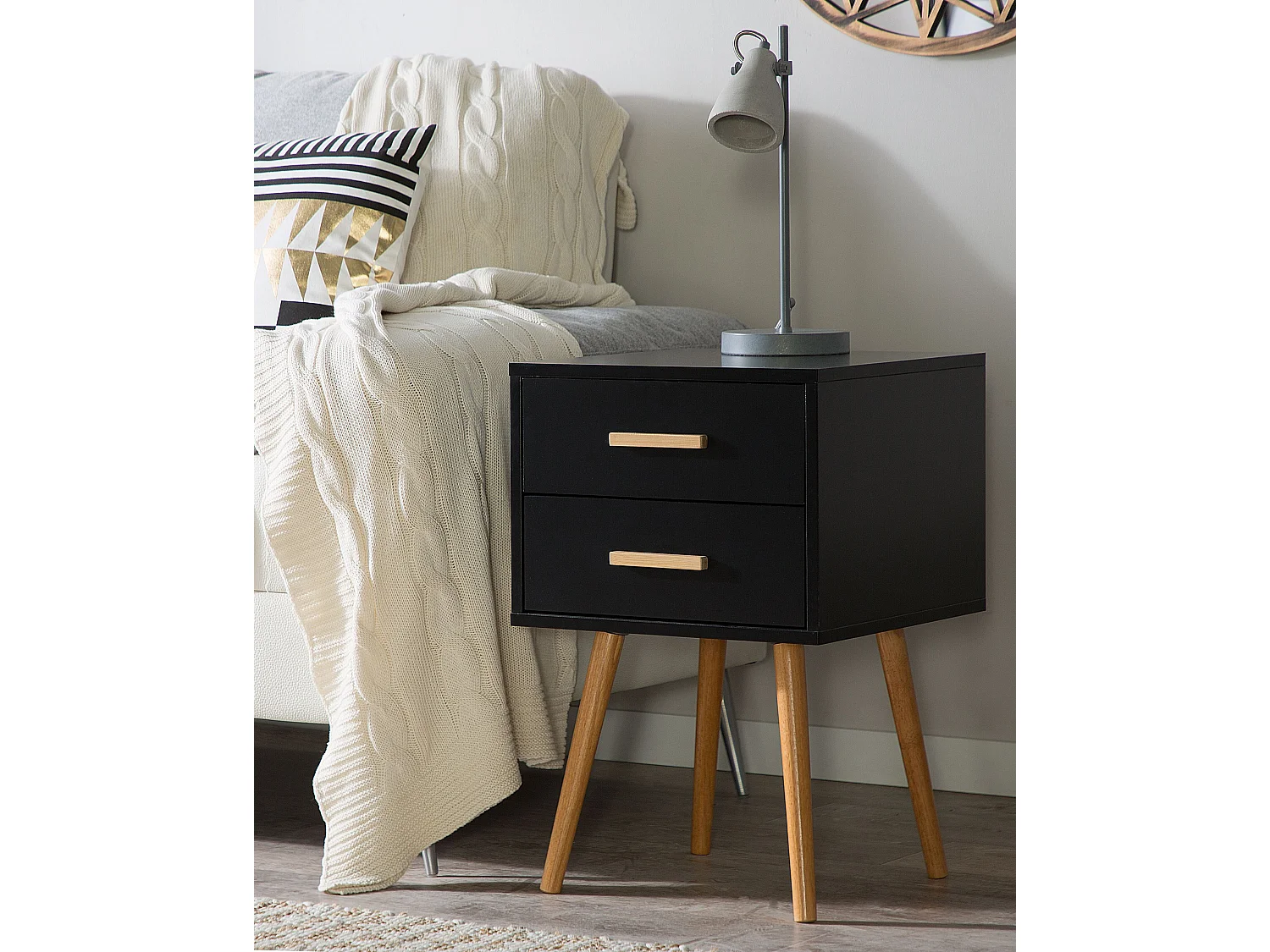 Table de nuit à 2 tiroirs ALABAMA Noir