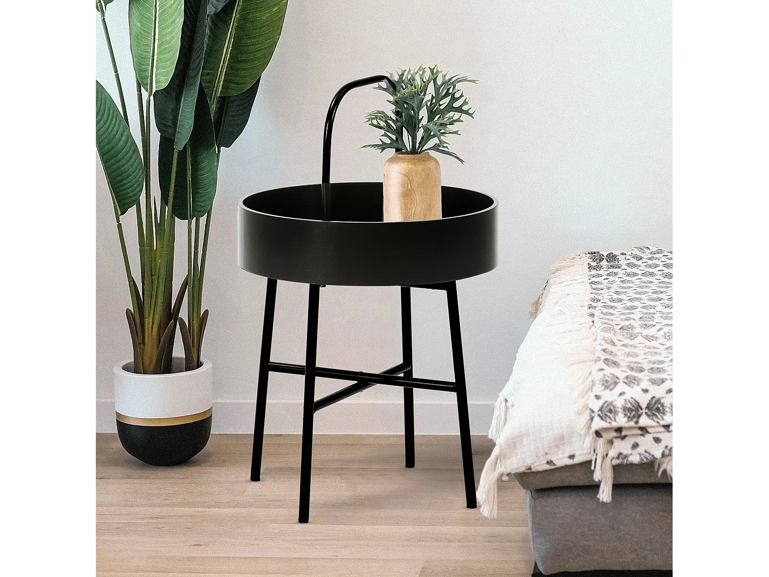 Bijzettafel Jaipur, ronde MDF-blad, metalen frame