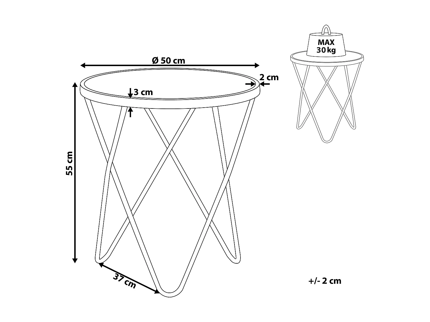 Mesa auxiliar MERIDIAN Vidrio templado Mármol/Plateado