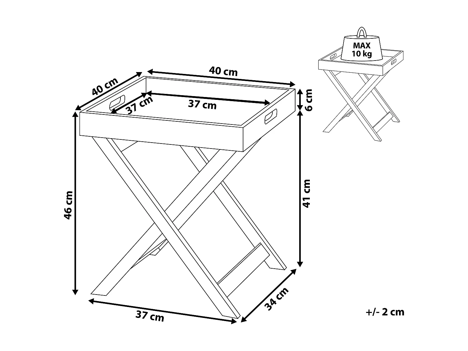 Praktischer Tablett-Tisch MDF-Platte grau Chester