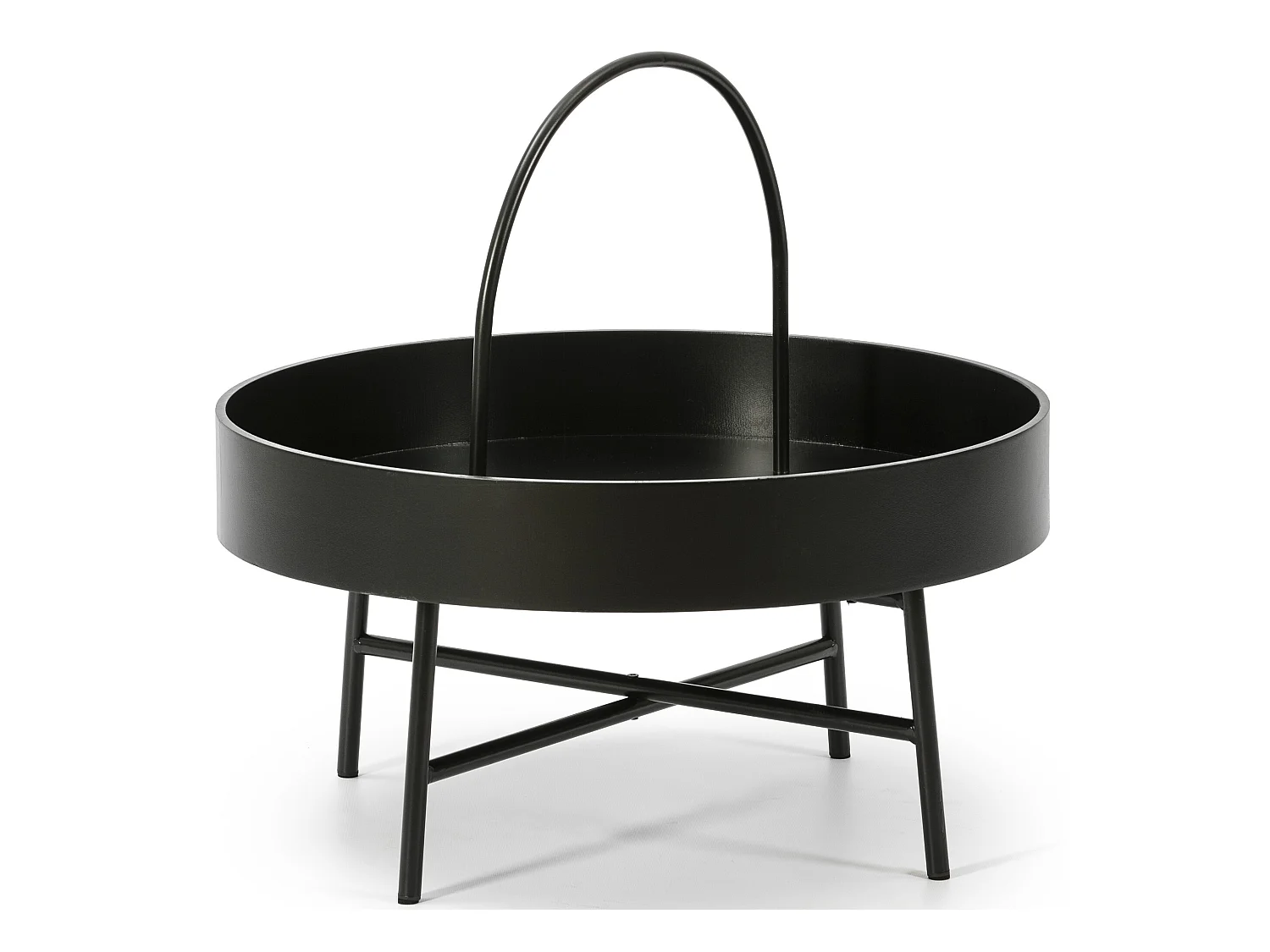 Table Basse Ronde Manila avec Plateau en MDF Noir et Structure métallique Noir Mat