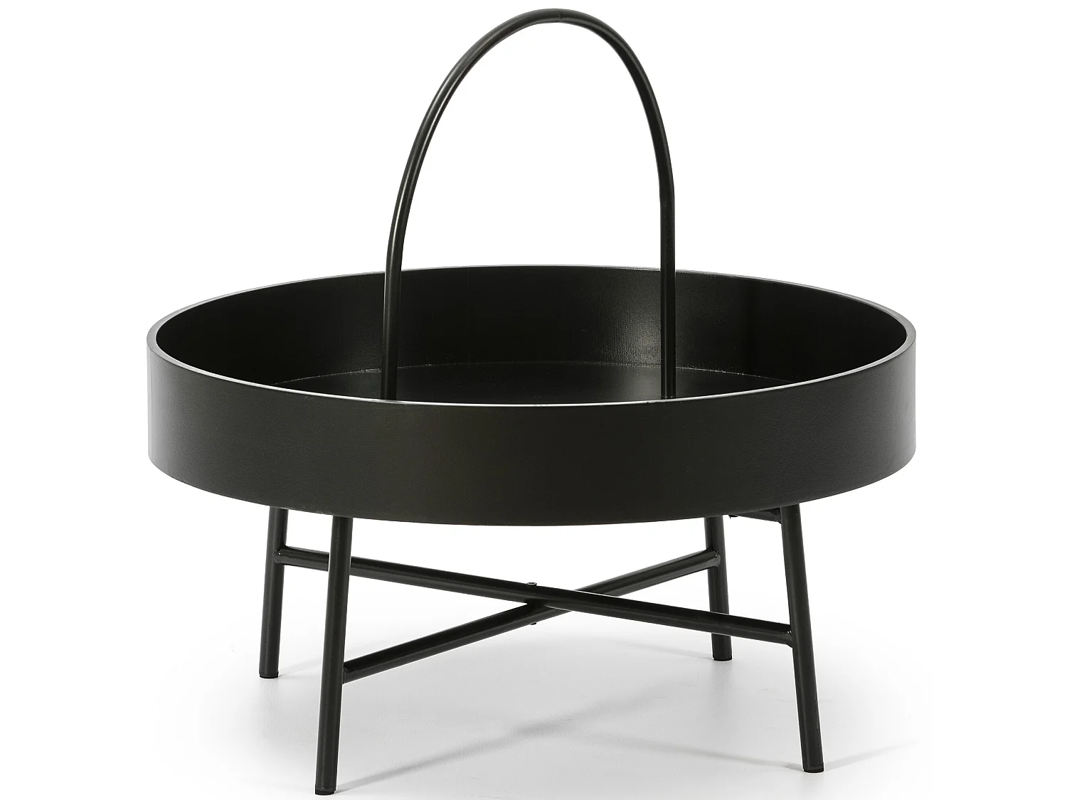 Table Basse Ronde Manila avec Plateau en MDF Noir et Structure métallique Noir Mat