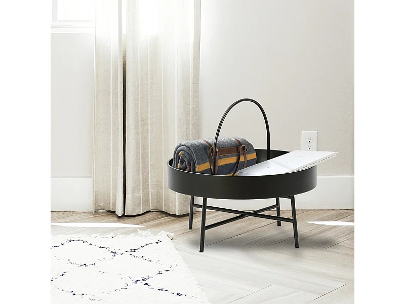 Mesa de Centro Redonda Manila, Tampo de MDF Preto, Estrutura metálica