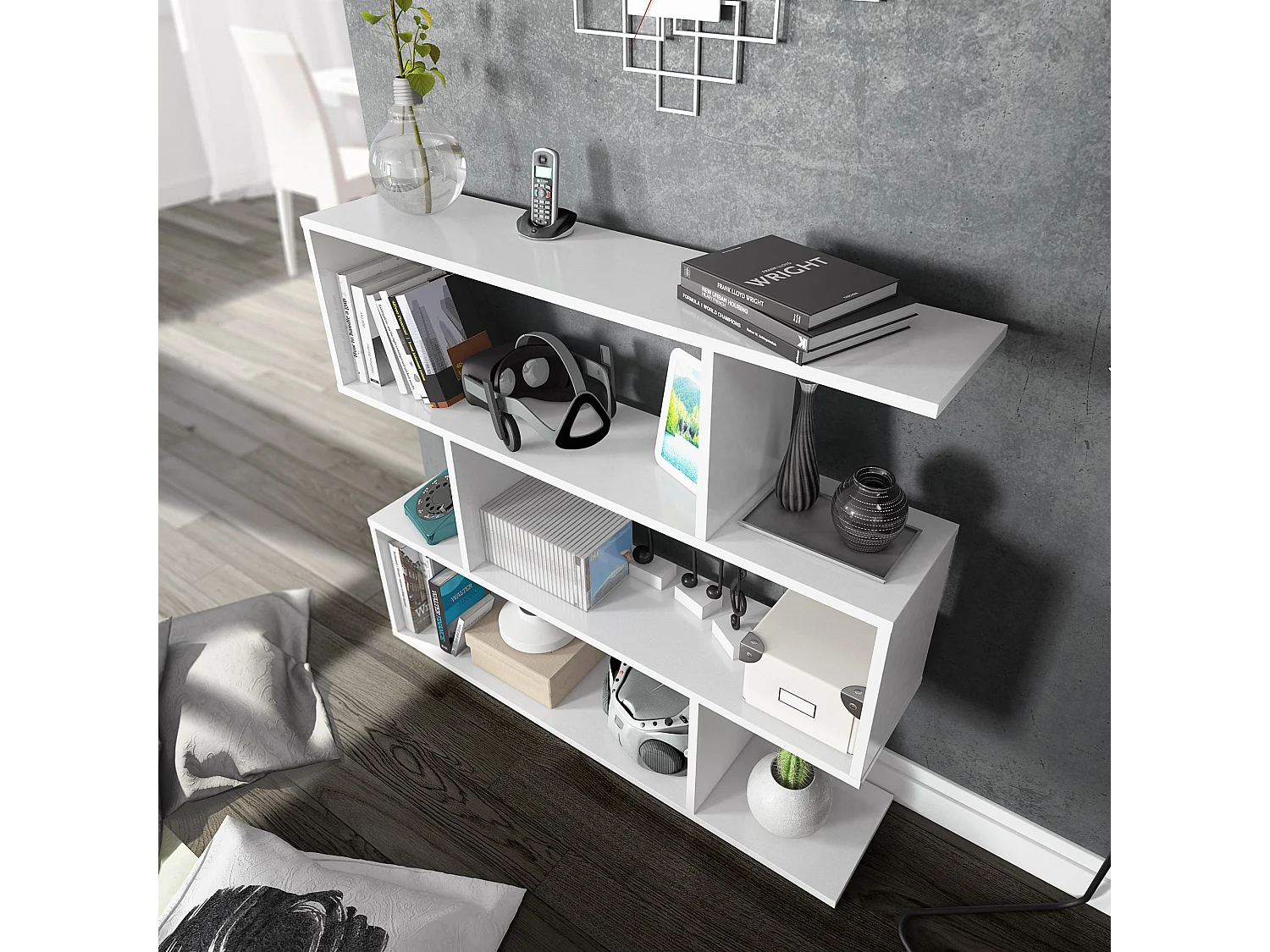 Étagère Bibliothèque Bolonia Couleur Blanche 6 emplacements, pour Salle à Manger ou Bureau