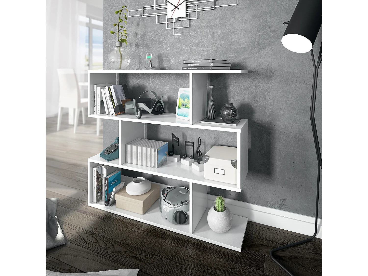 Étagère Bibliothèque Bolonia Couleur Blanche 6 emplacements, pour Salle à Manger ou Bureau