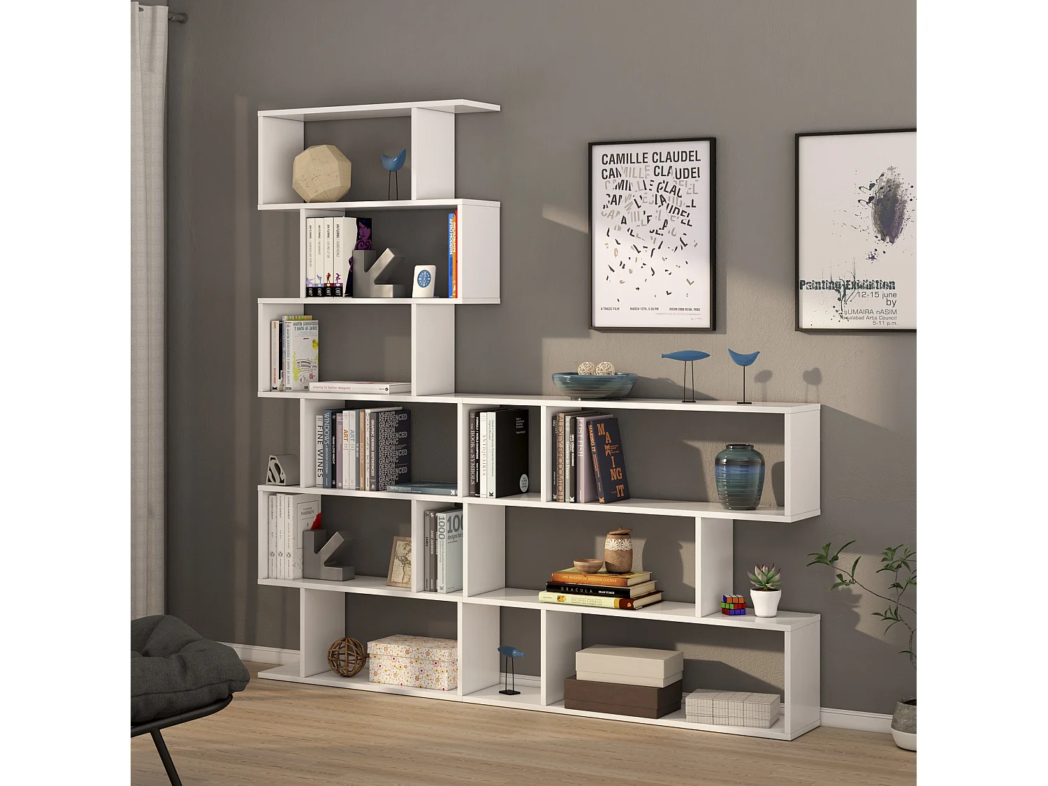 Boekenkast Boekenplank Bologna Glanzend Wit 6 Vakken, Woonkamer of Kantoor