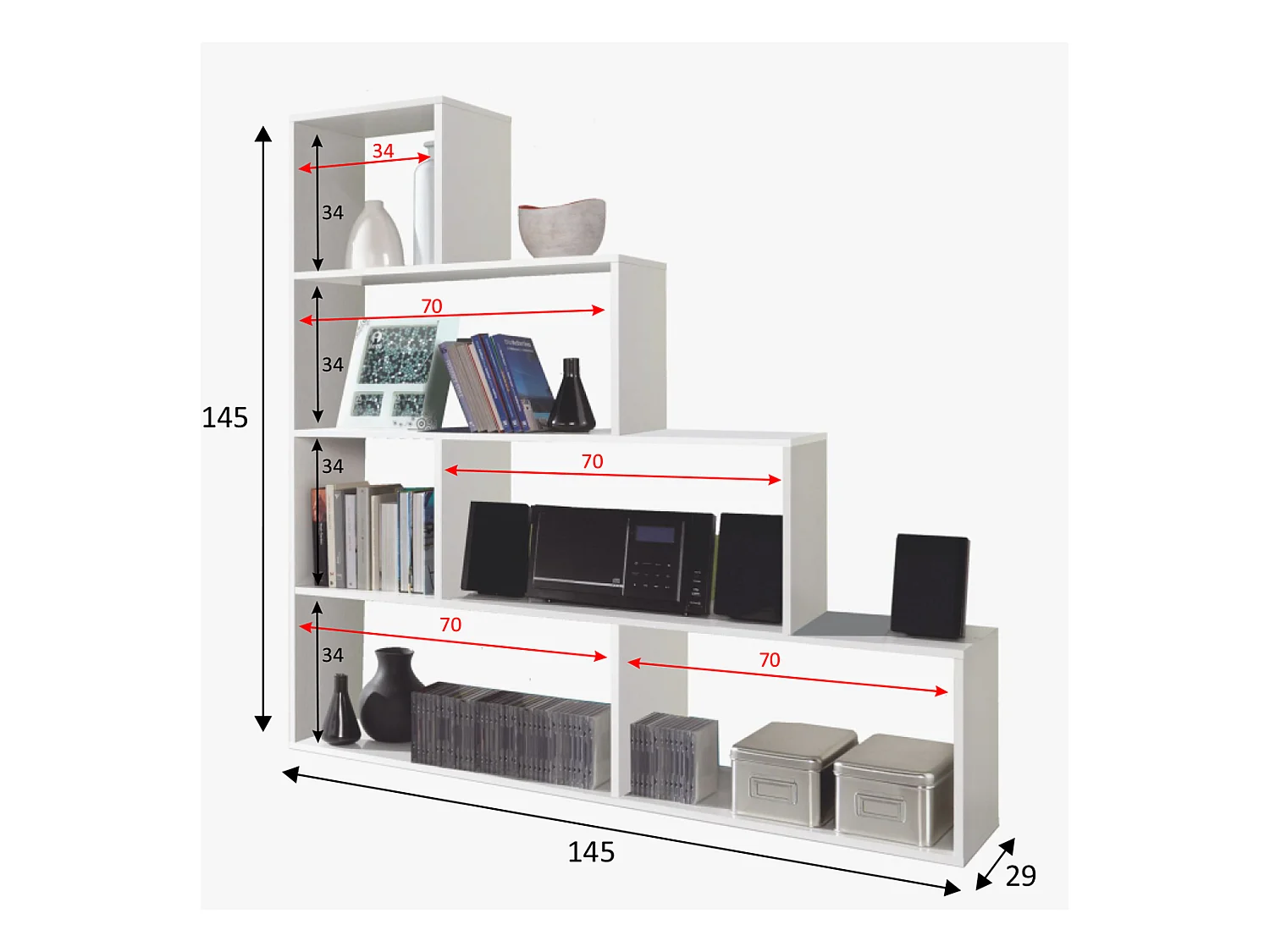 Estantería Librería Jaén Color Blanco Brillo 6 Huecos, para Salón o Comedor