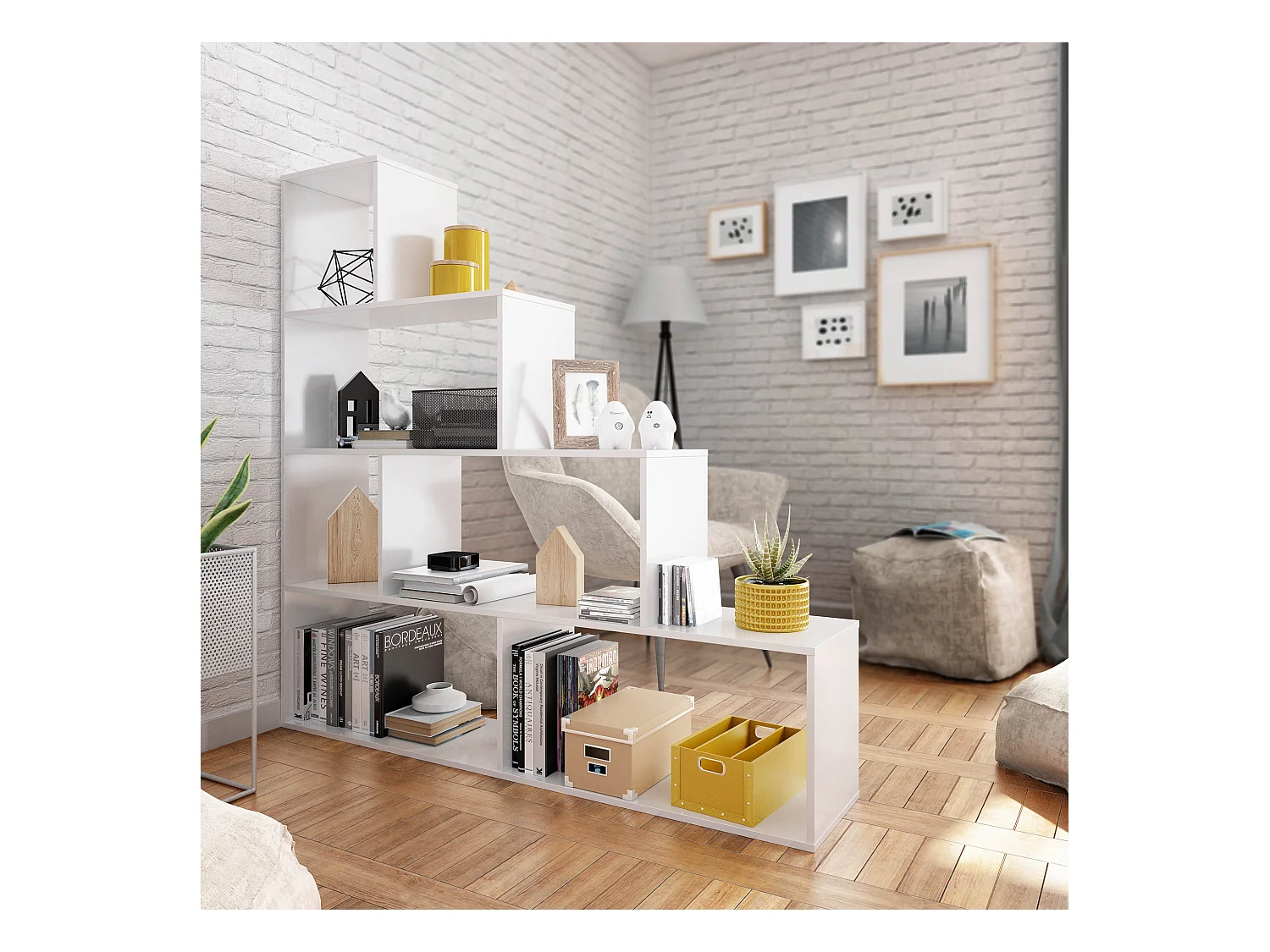 Estantería Librería Jaén Color Blanco Brillo 6 Huecos, para Salón o Comedor