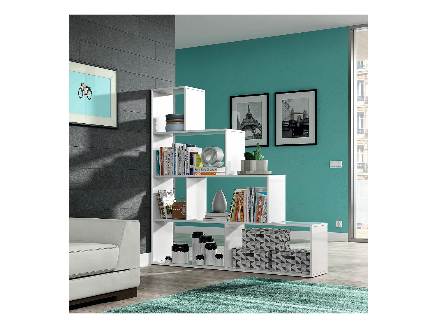 Estantería Librería Jaén Color Blanco Brillo 6 Huecos, para Salón o Comedor