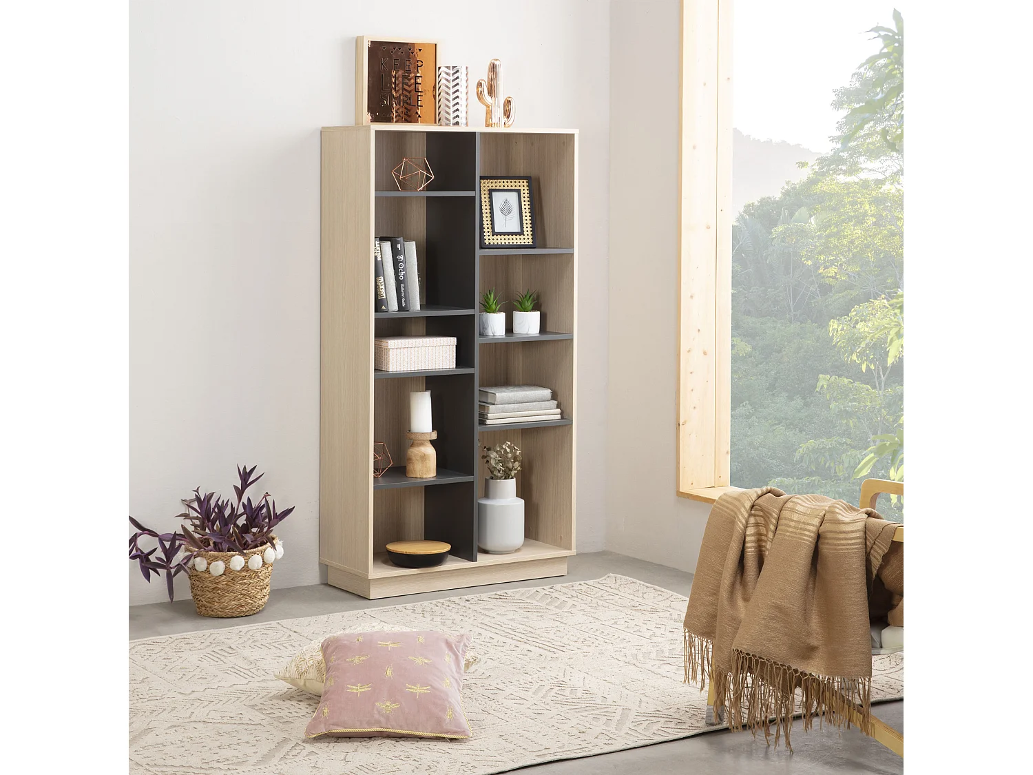 Boekenkast Vigo 150x80 cm, kantoorkast, eiken/grijs van kleur