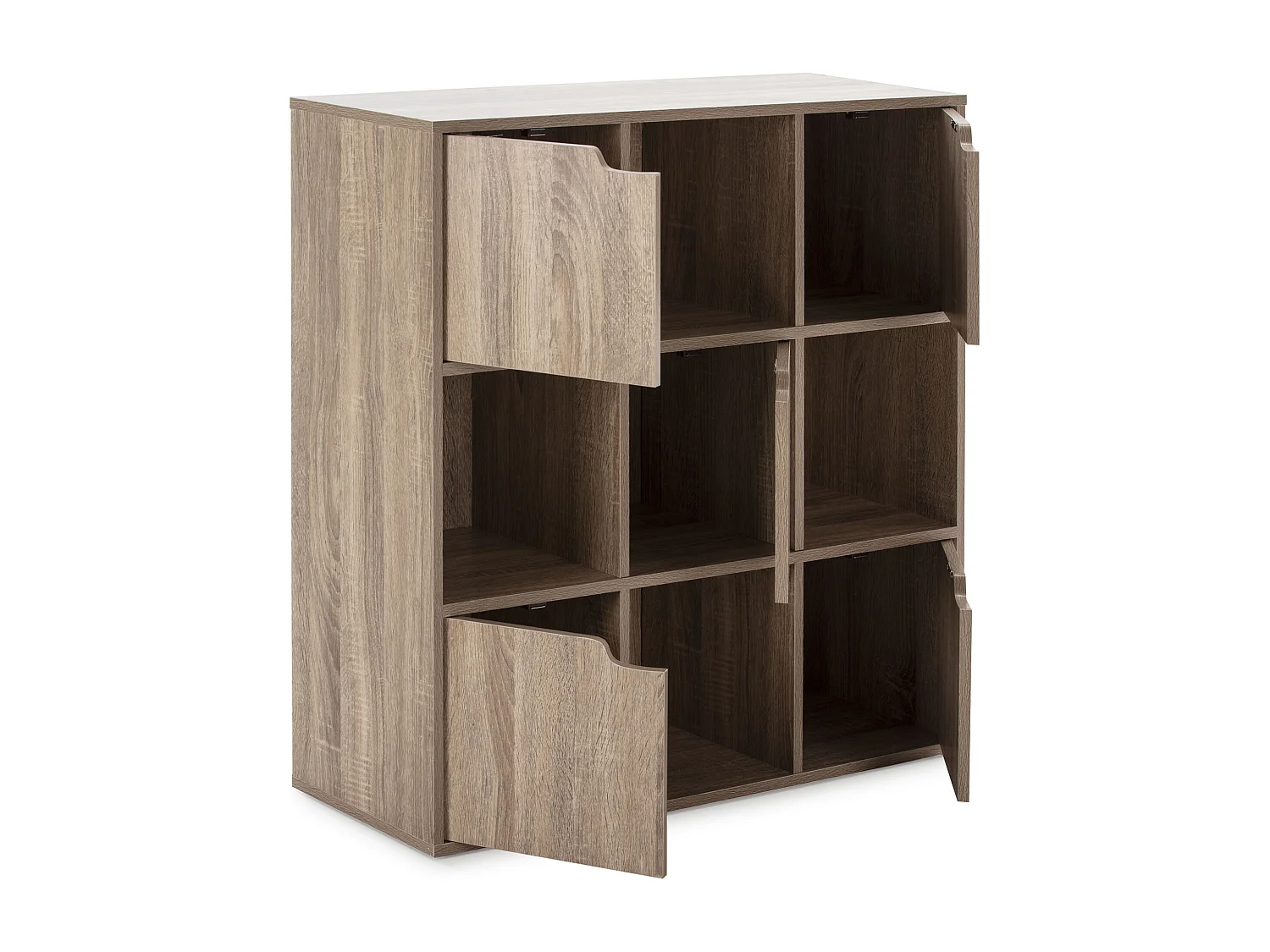 Bureau Étagère Martin de Rangement, Couleur chêne avec 4 Rayons et 5 Portes