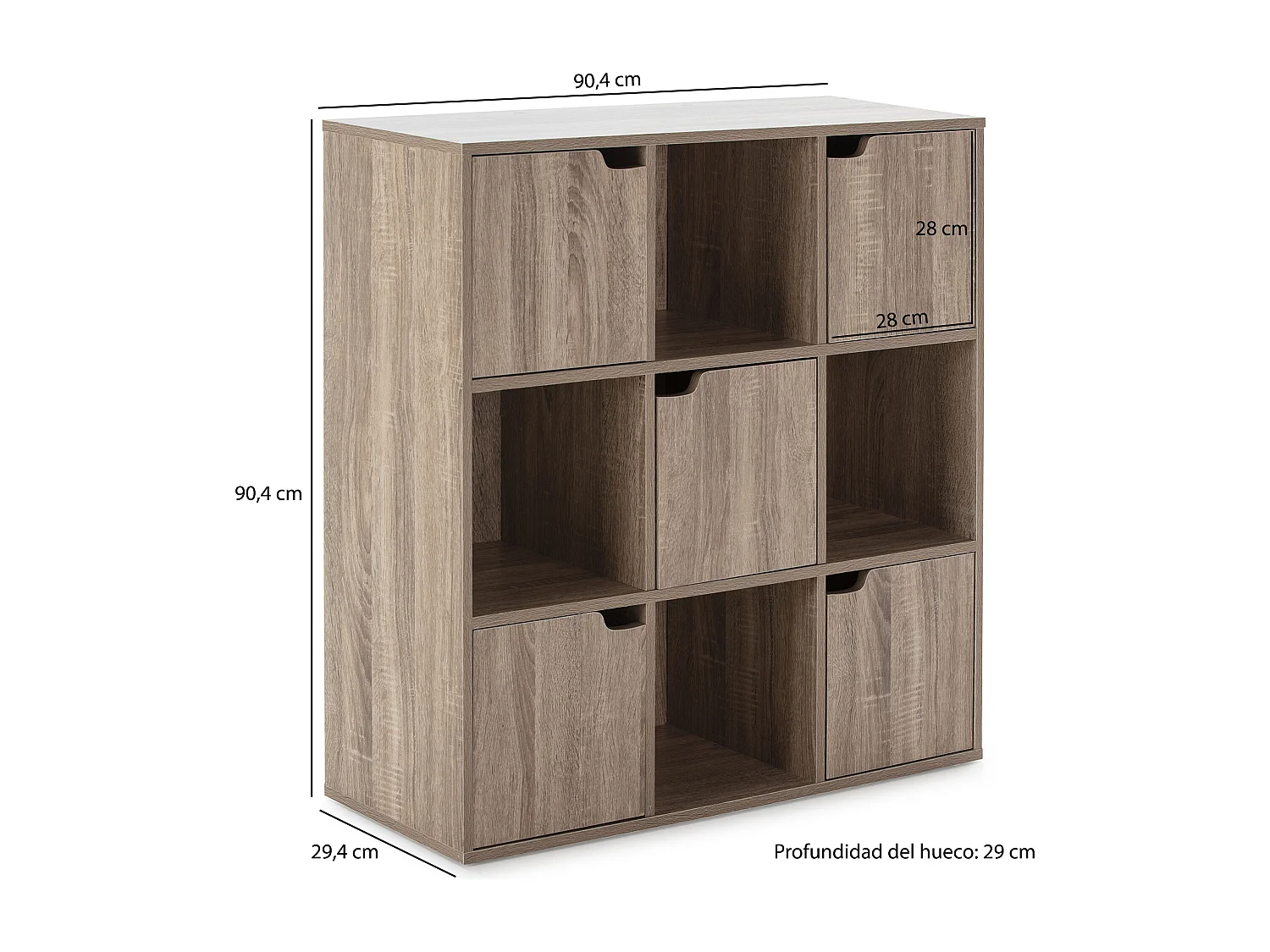 Bureau Étagère Martin de Rangement, Couleur chêne avec 4 Rayons et 5 Portes