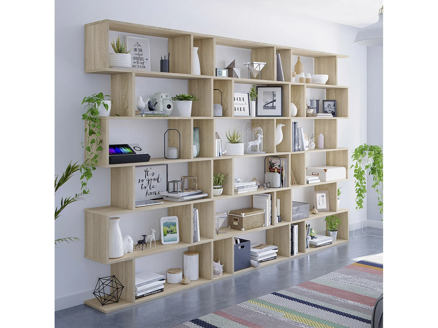 Boekenkast Boekenplank Bologna Kleur Eiken 12 Vakken, voor Woonkamer of Kantoor