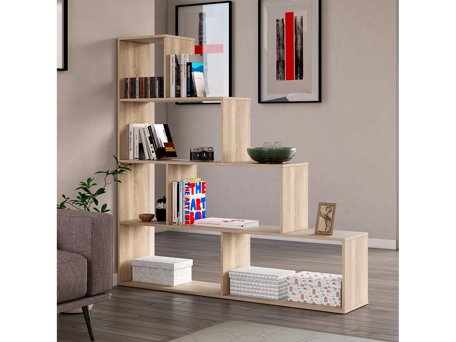 Boekenkast Jaén Kleur Eiken 6 Vakken, voor Woonkamer of Eetkamer