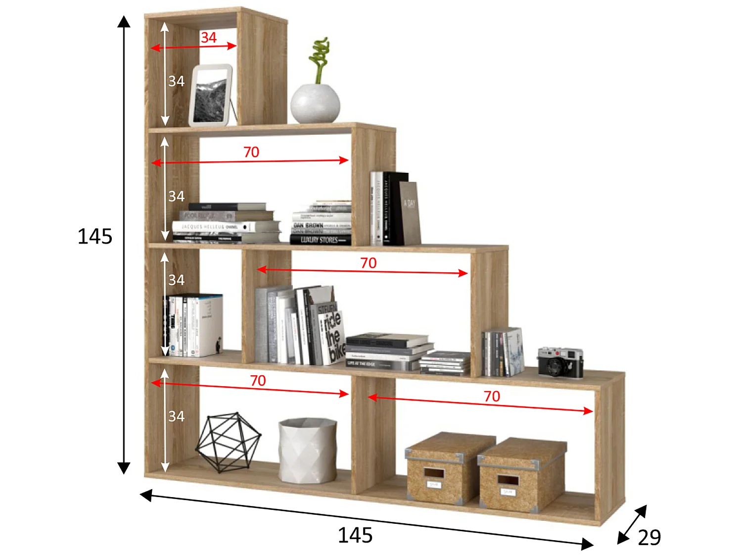 Boekenkast Jaén Kleur Eiken 6 Vakken, voor Woonkamer of Eetkamer