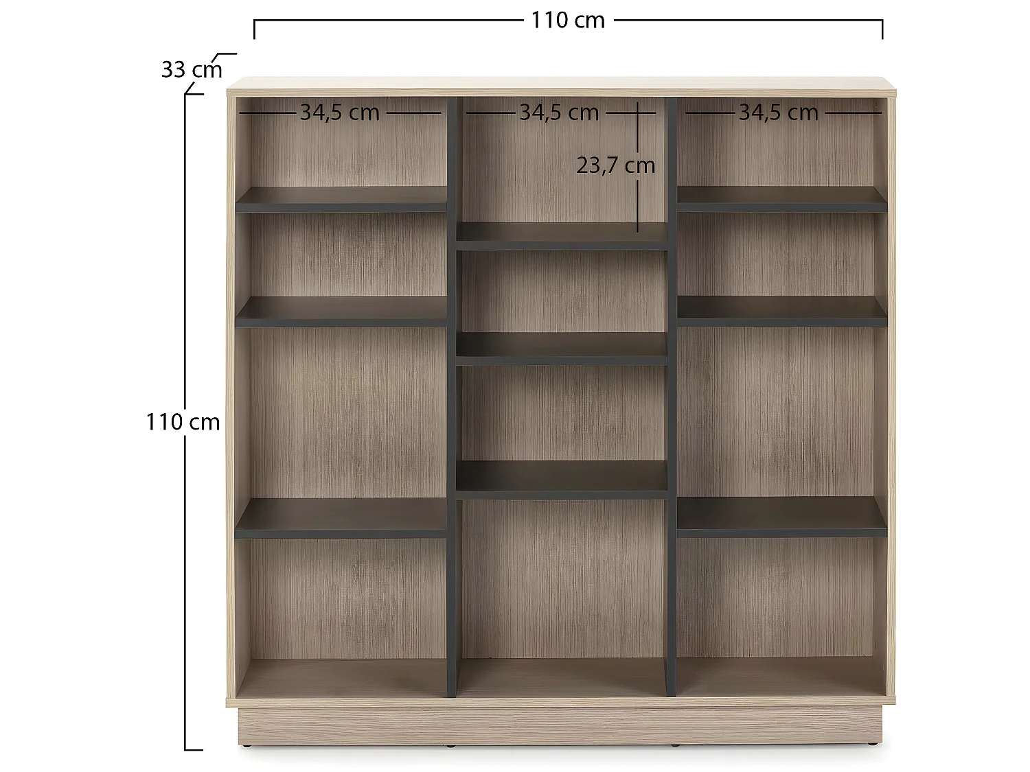 Boekenkast Vigo 110x110 cm, kantoorkast, eiken/grijs.