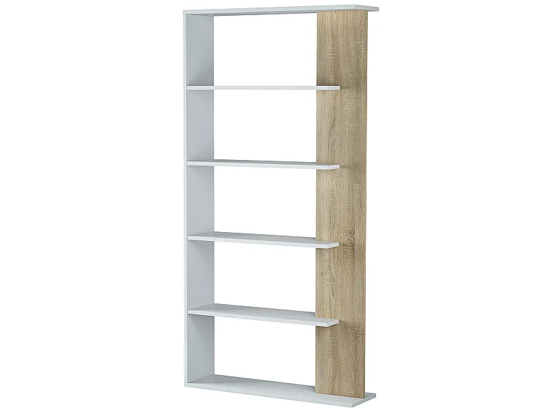 Półka Regał Biblioteczny Lugo 5 półek, Biały/Dąb, do Jadalni lub Biura