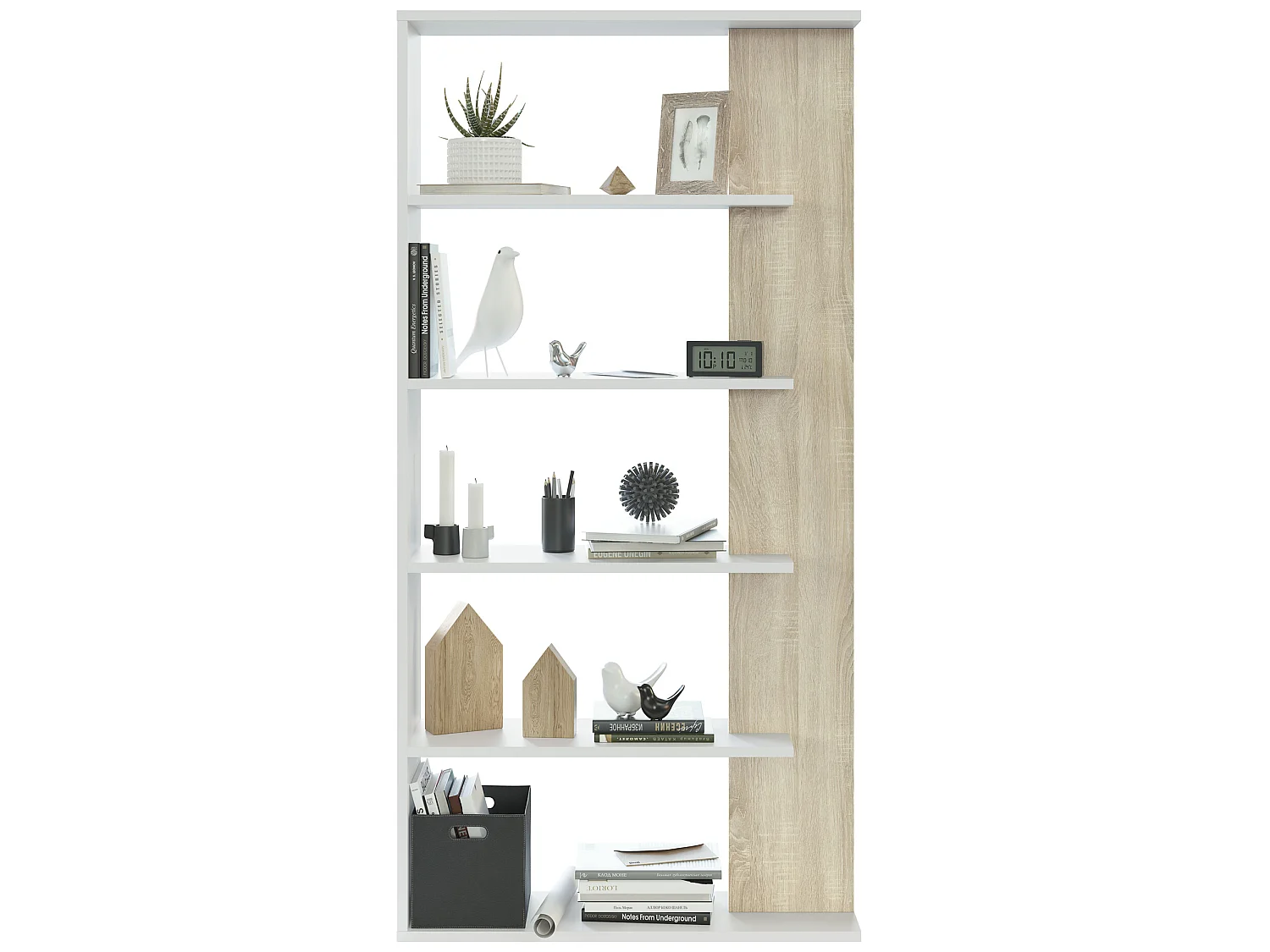 Libreria soggiorno Lugo 5 ripiani, colore bianco/rovere, 180 cm altezza