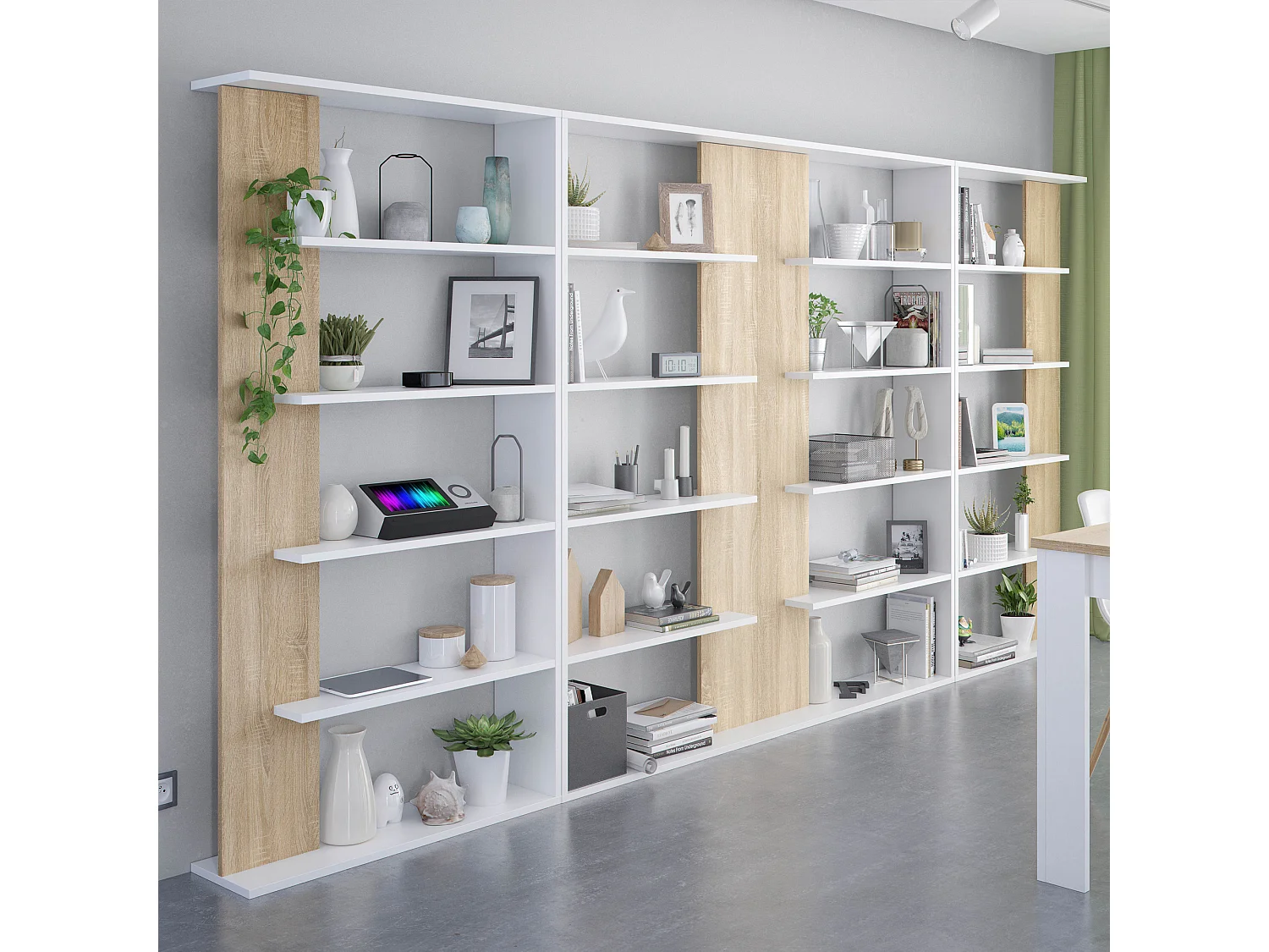 Libreria soggiorno Lugo 5 ripiani, colore bianco/rovere, 180 cm altezza