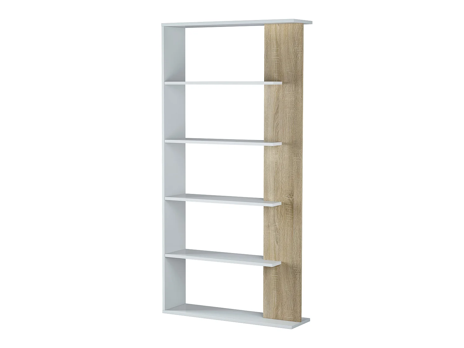 Boekenkast Lugo in wit/eiken kleur met 5 vakken, voor woonkamer of eetkamer