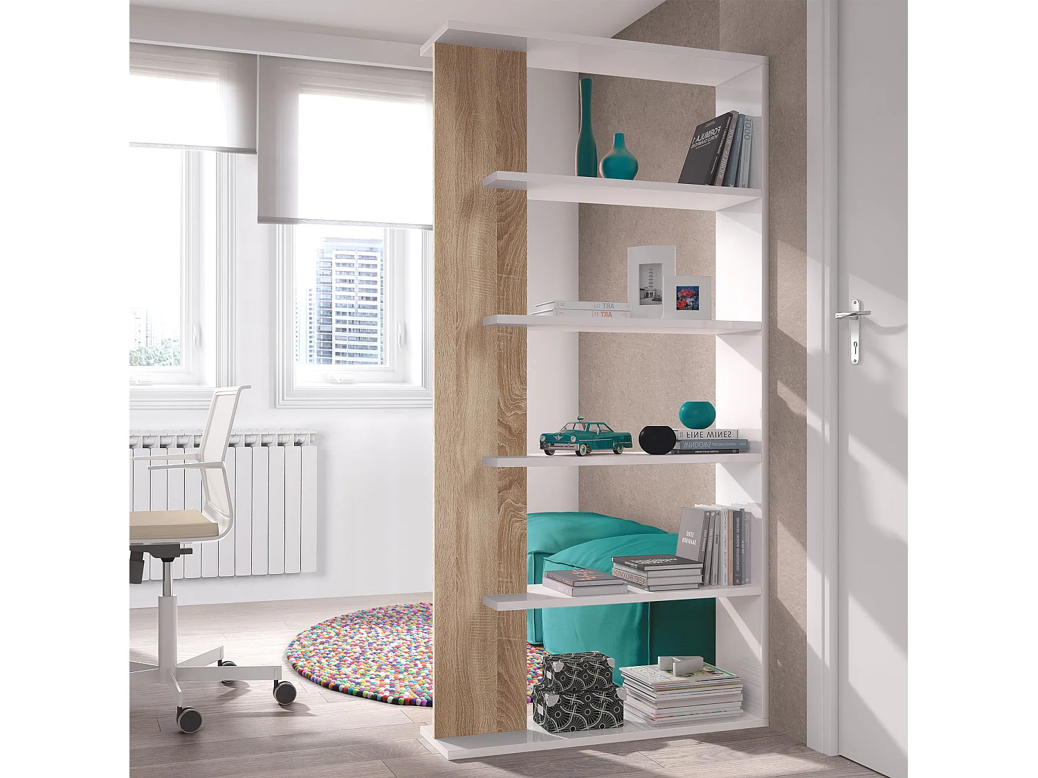 Bücherregal Lugo Weiß/Eiche 5 Fächer