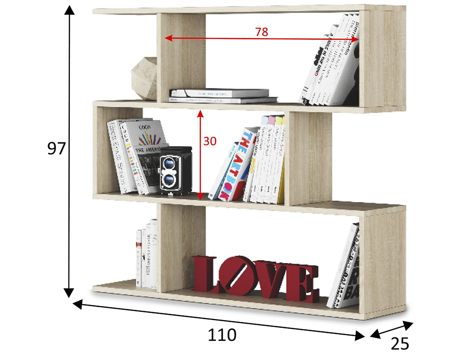 Boekenkast Boekenkast Bologna Kleur Eiken 6 Vakken, voor Woonkamer of Kantoor