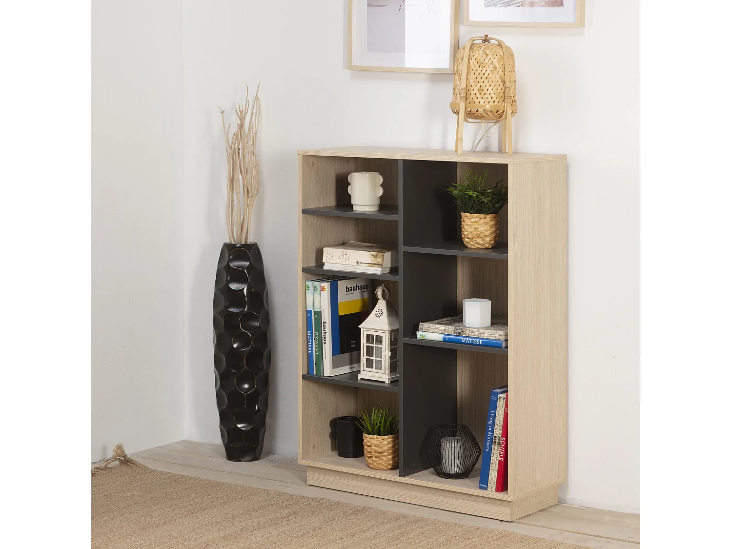 Boekenkast Vigo 110x80 cm, kantoorkast, eiken en grijs.