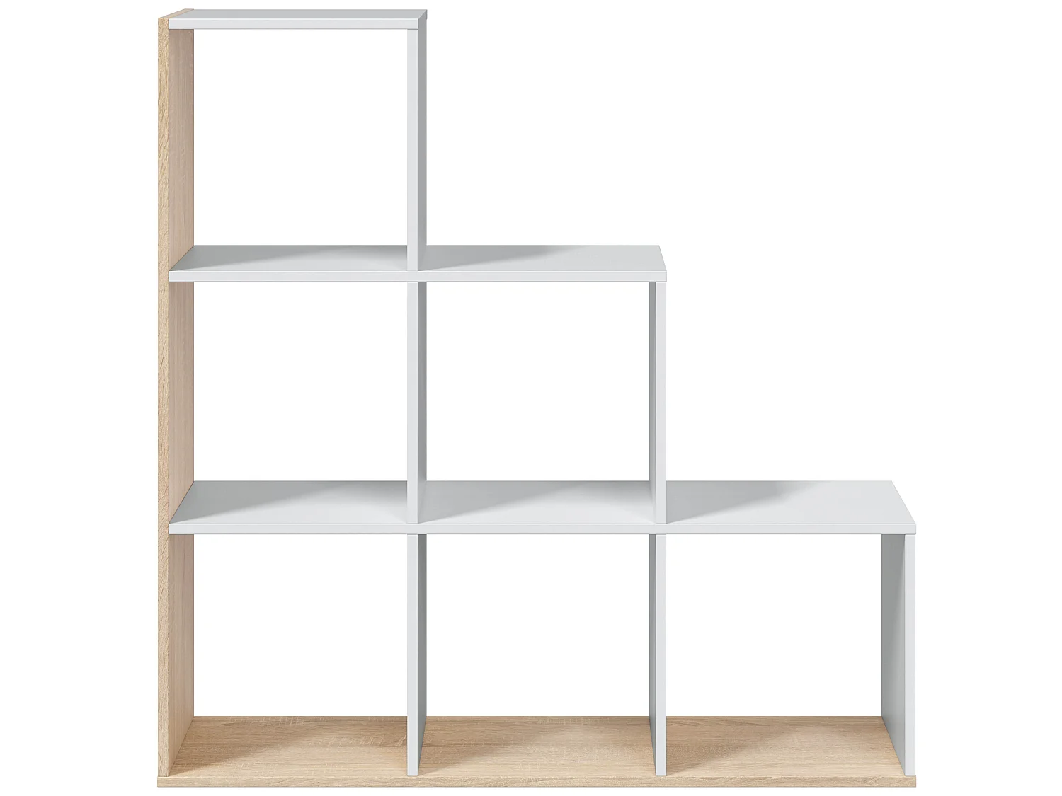 Boekenkast Estela in wit/eiken kleur, voor woonkamer, eetkamer of kantoor.