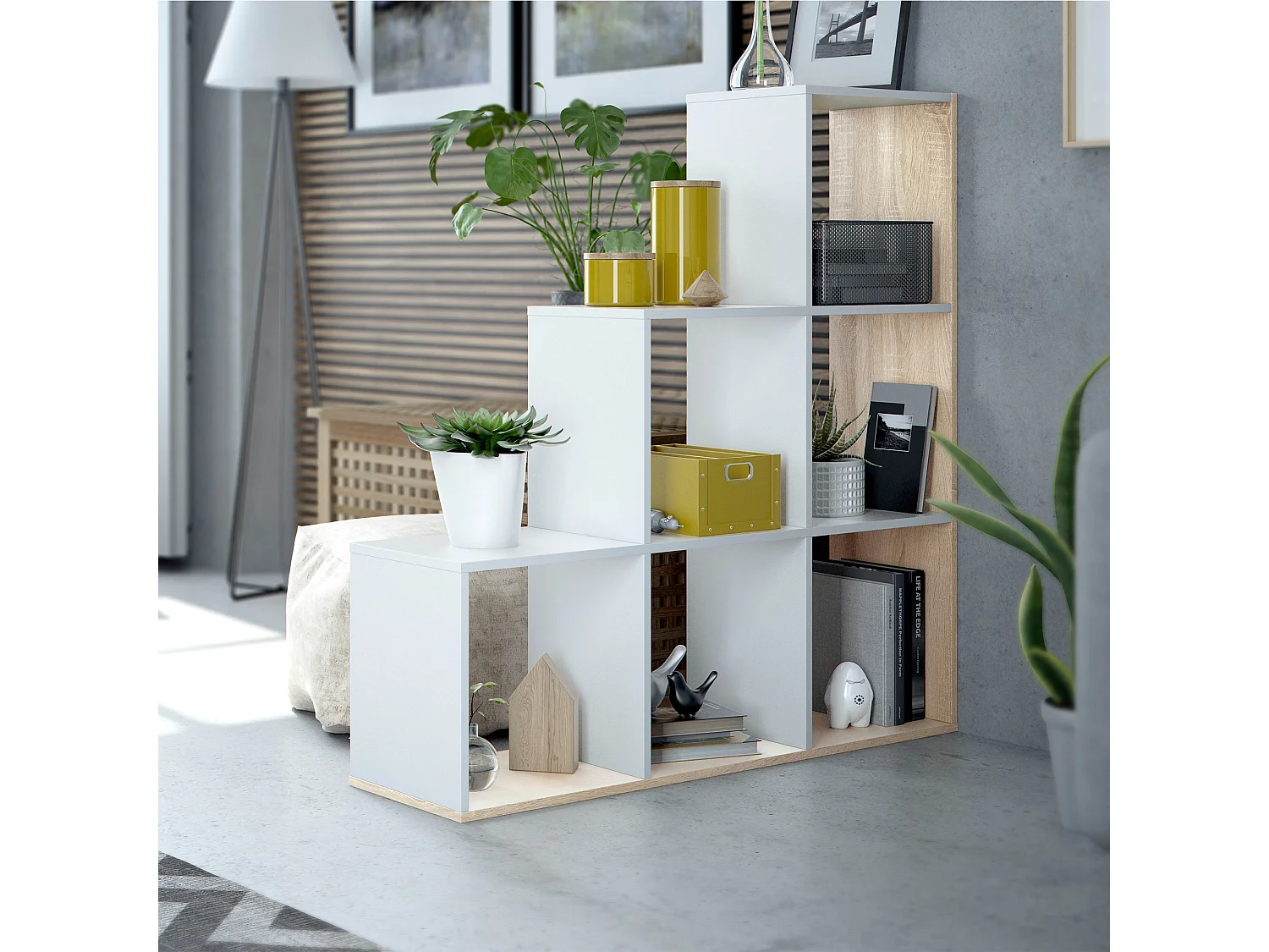 Estantería Librería Estela Color Blanco/Roble, para Salón, Comedor o Despacho