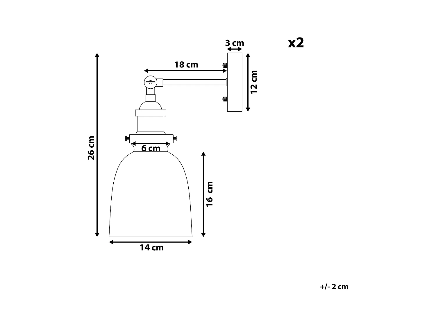 Industrielle Wandlampe 2er Set Metall/Glas schwarz Lovat