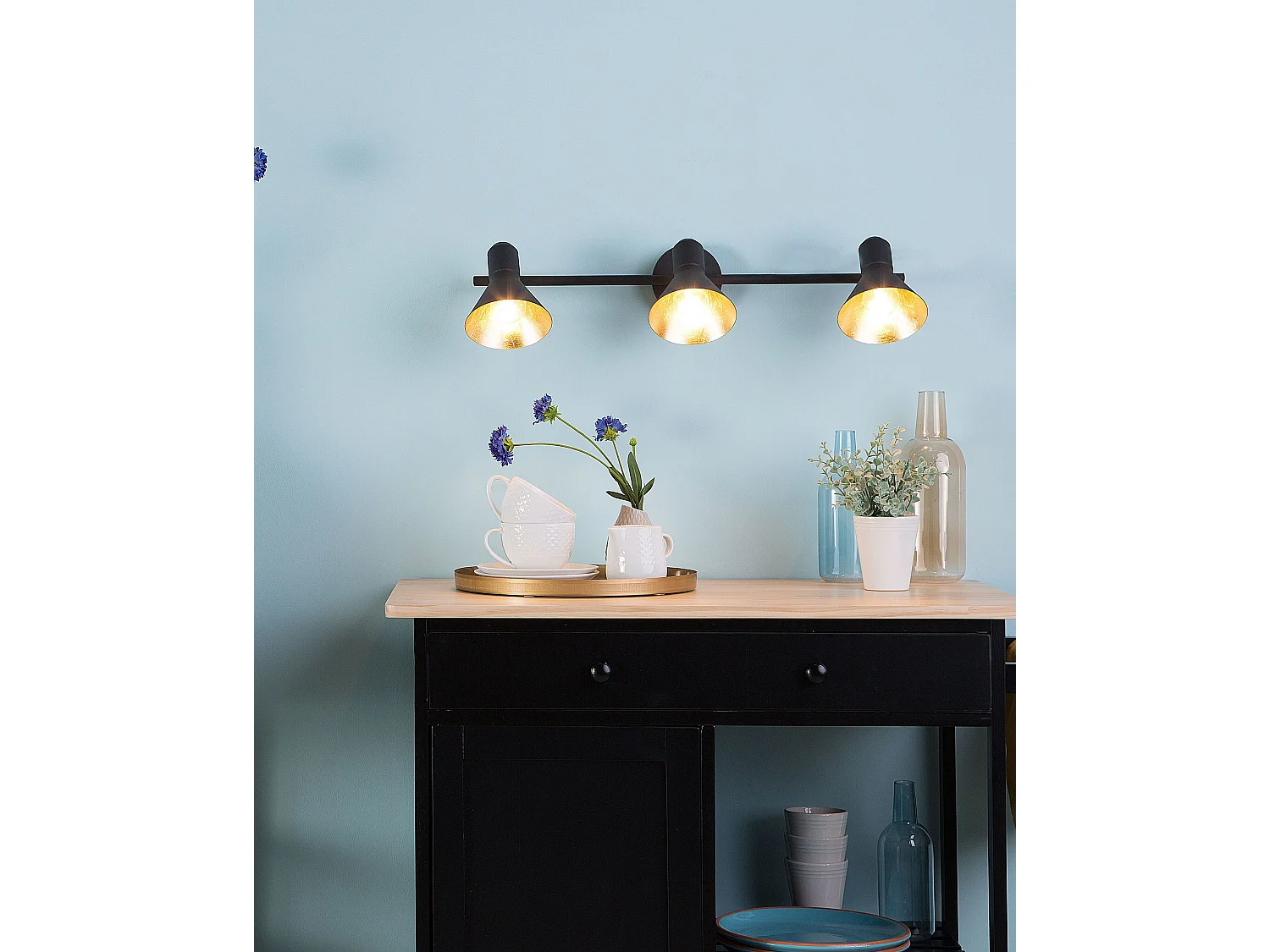 Candeeiro com 3 focos MERSEY Ajustável Metal Preto